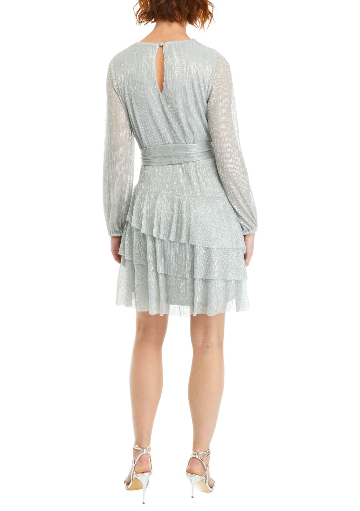 Womens Blouson  Sleeve Crinkle Foil Dress