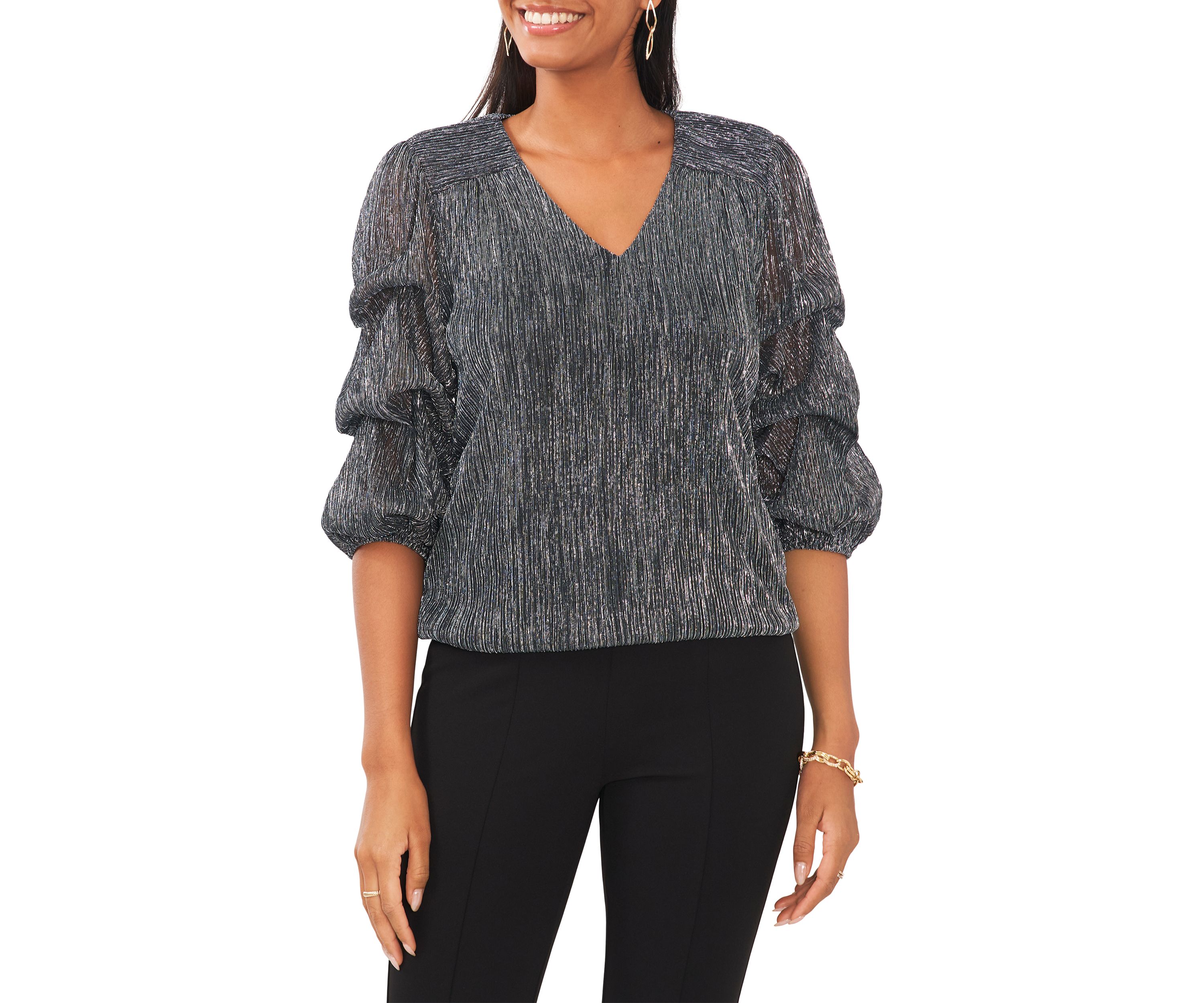Womens V-Neck Puff Sleeve Top