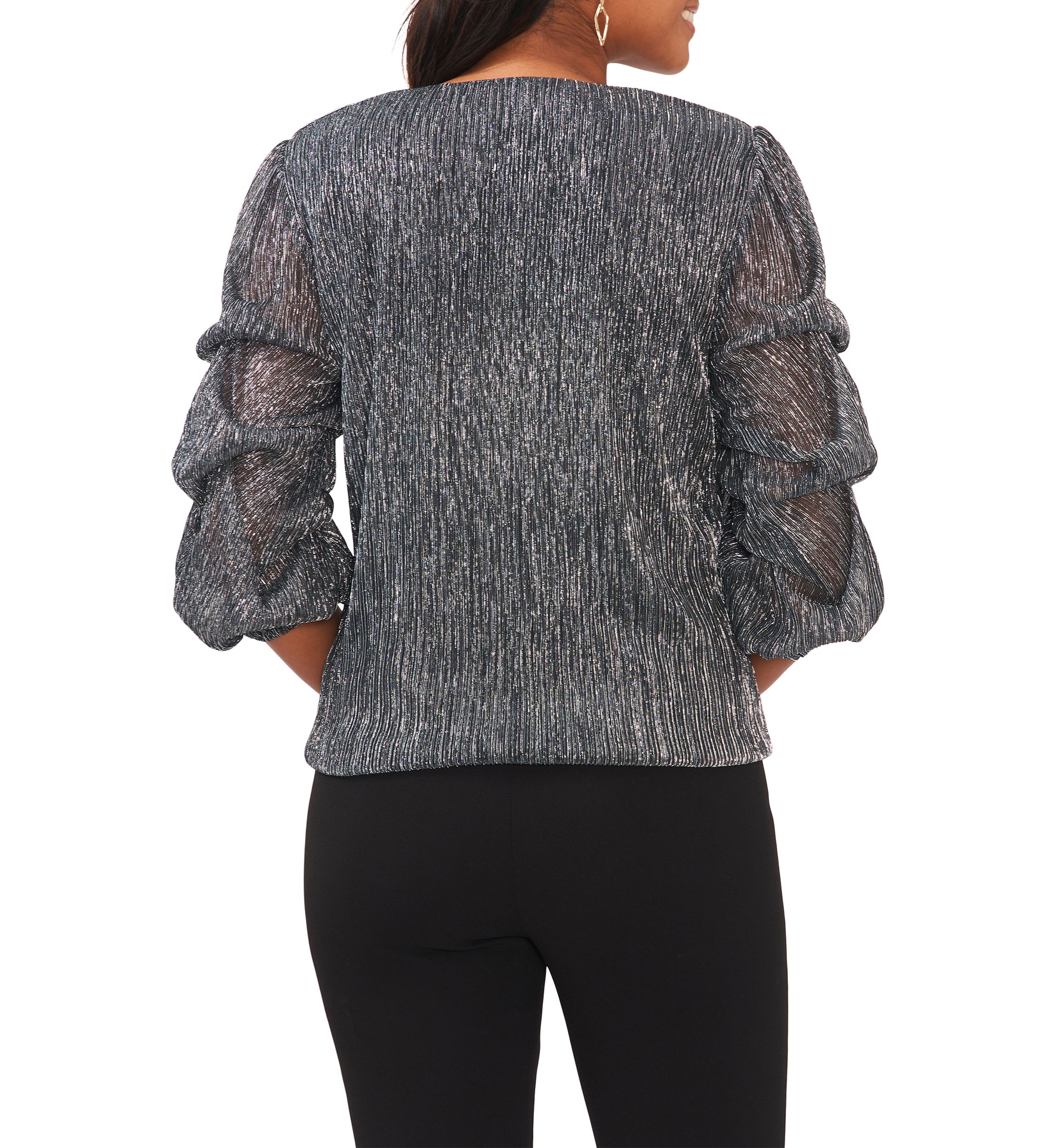 Womens V-Neck Puff Sleeve Top