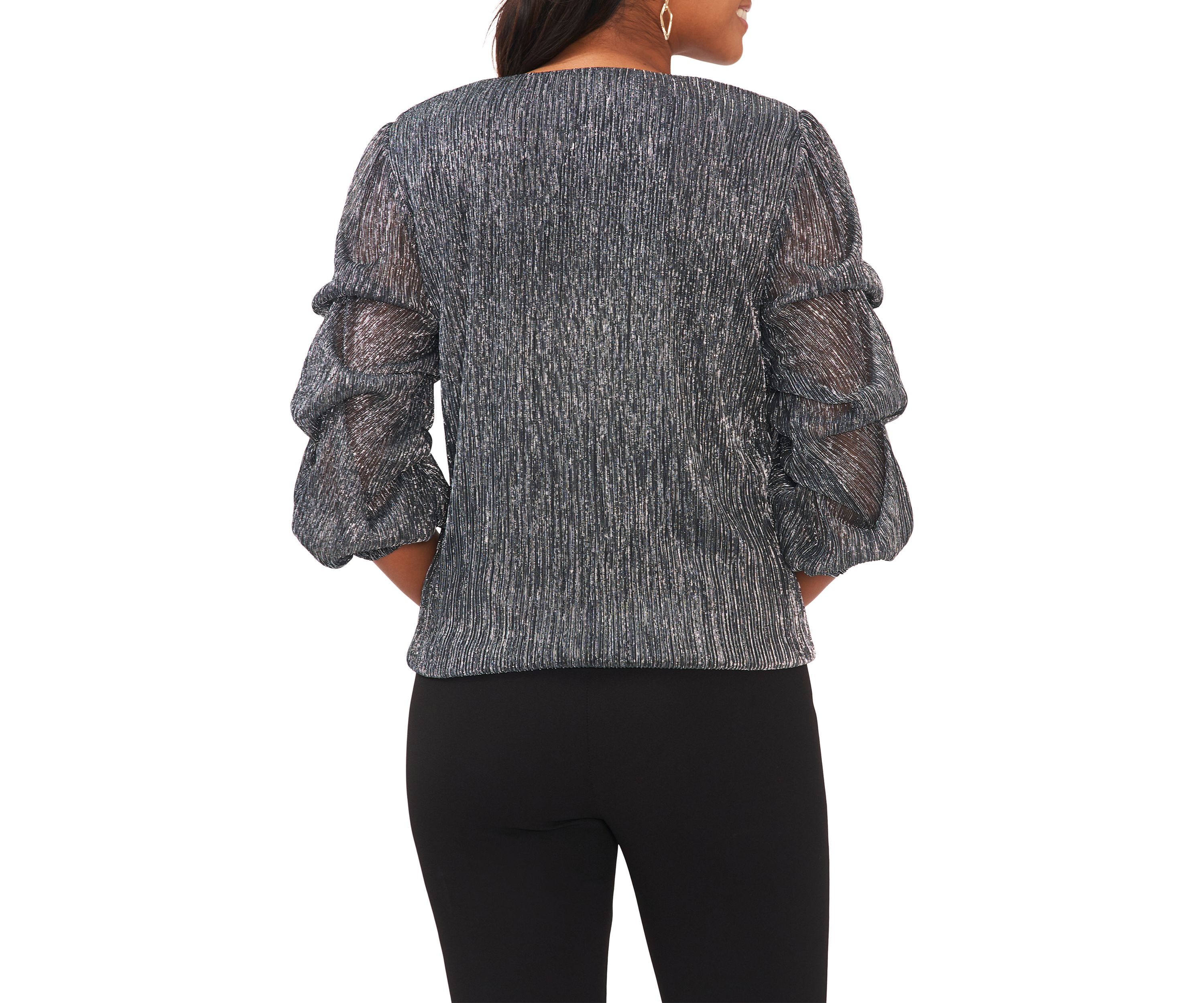 Womens V-Neck Puff Sleeve Top
