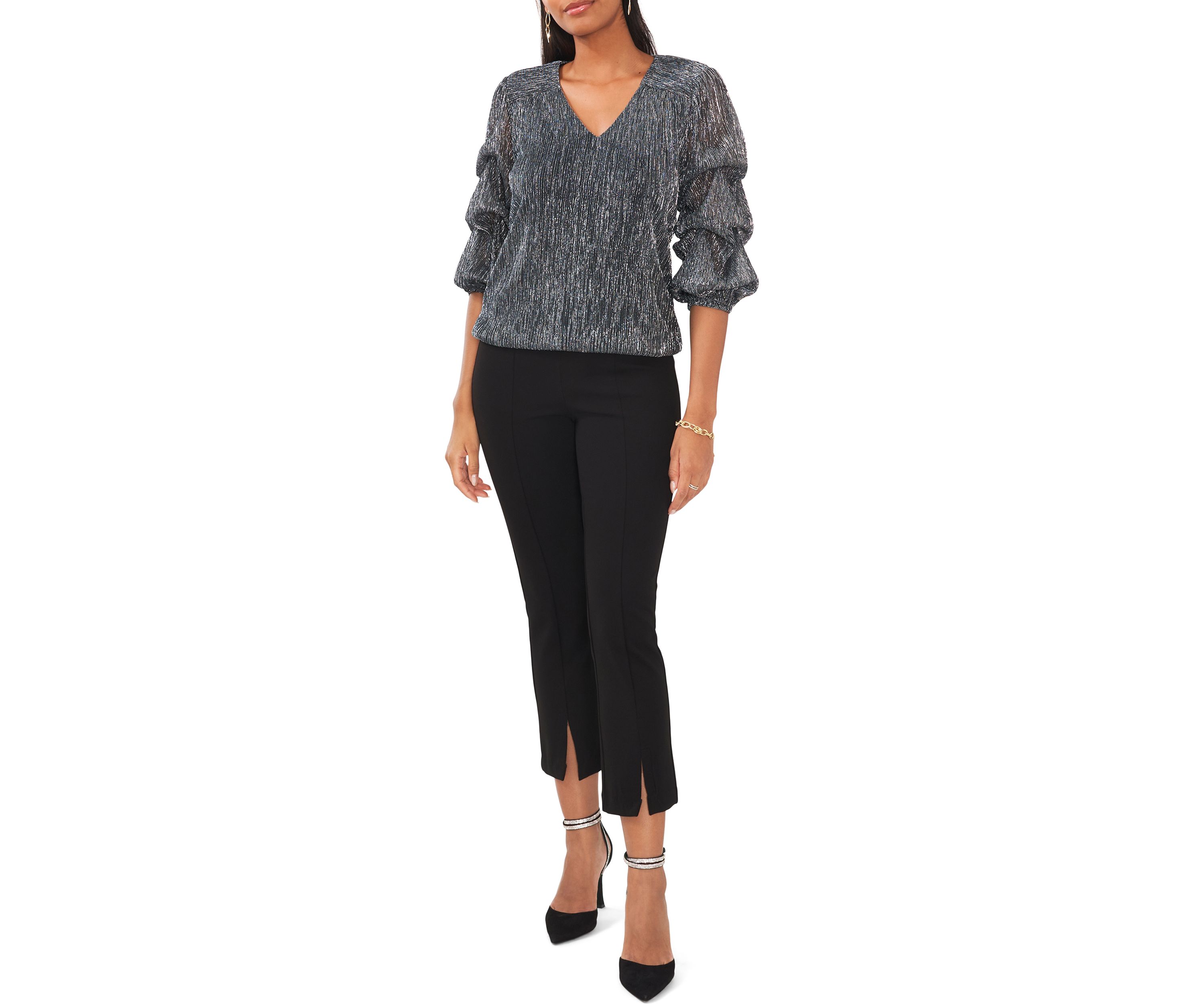 Womens V-Neck Puff Sleeve Top