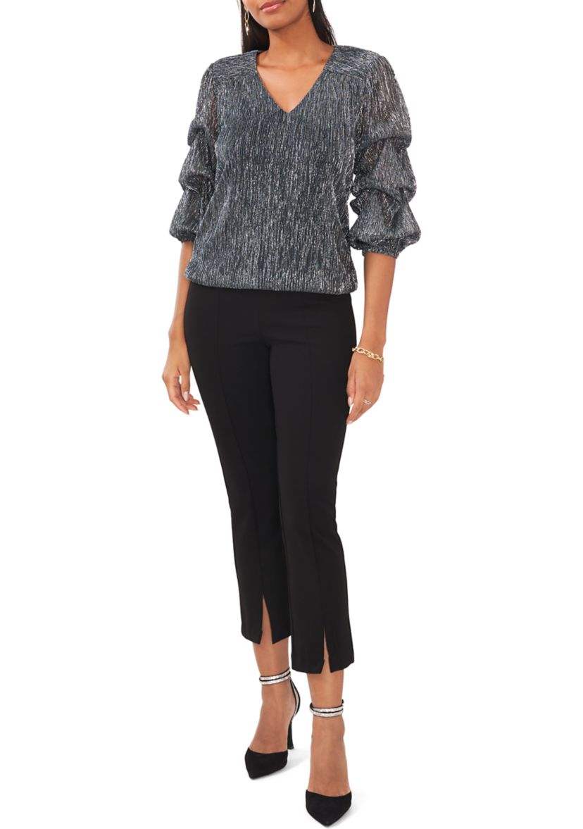 Womens V-Neck Puff Sleeve Top
