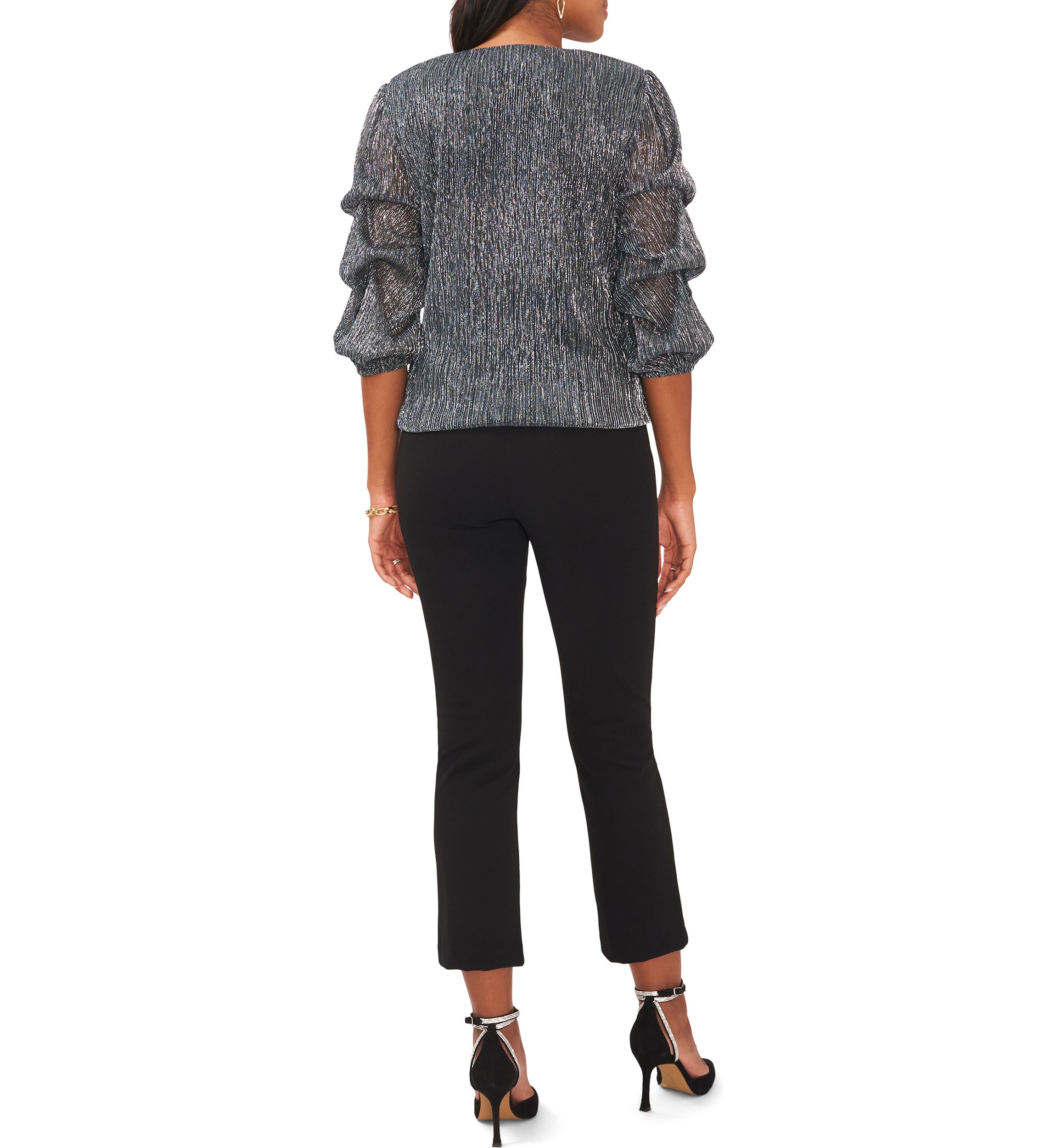 Womens V-Neck Puff Sleeve Top