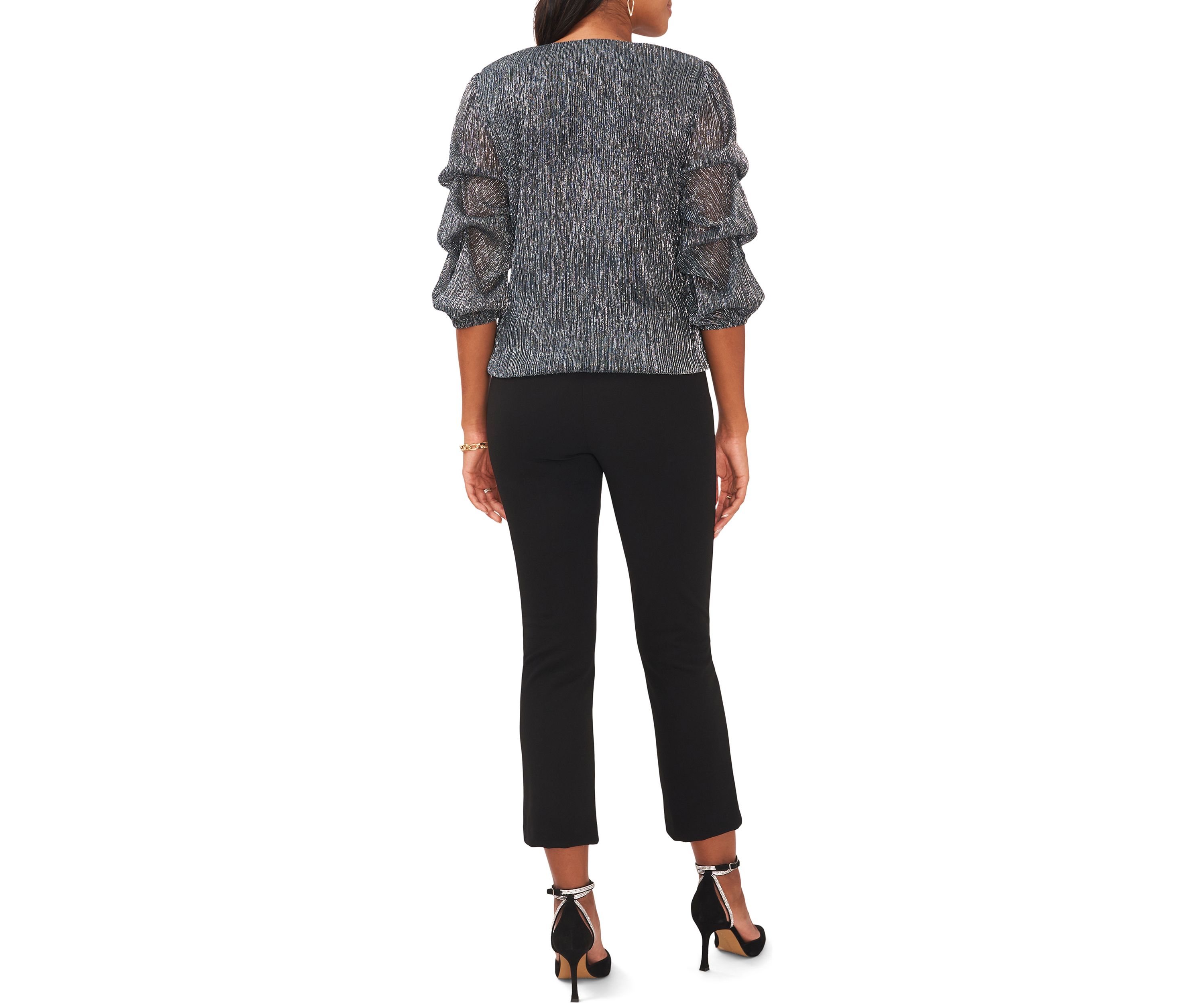 Womens V-Neck Puff Sleeve Top