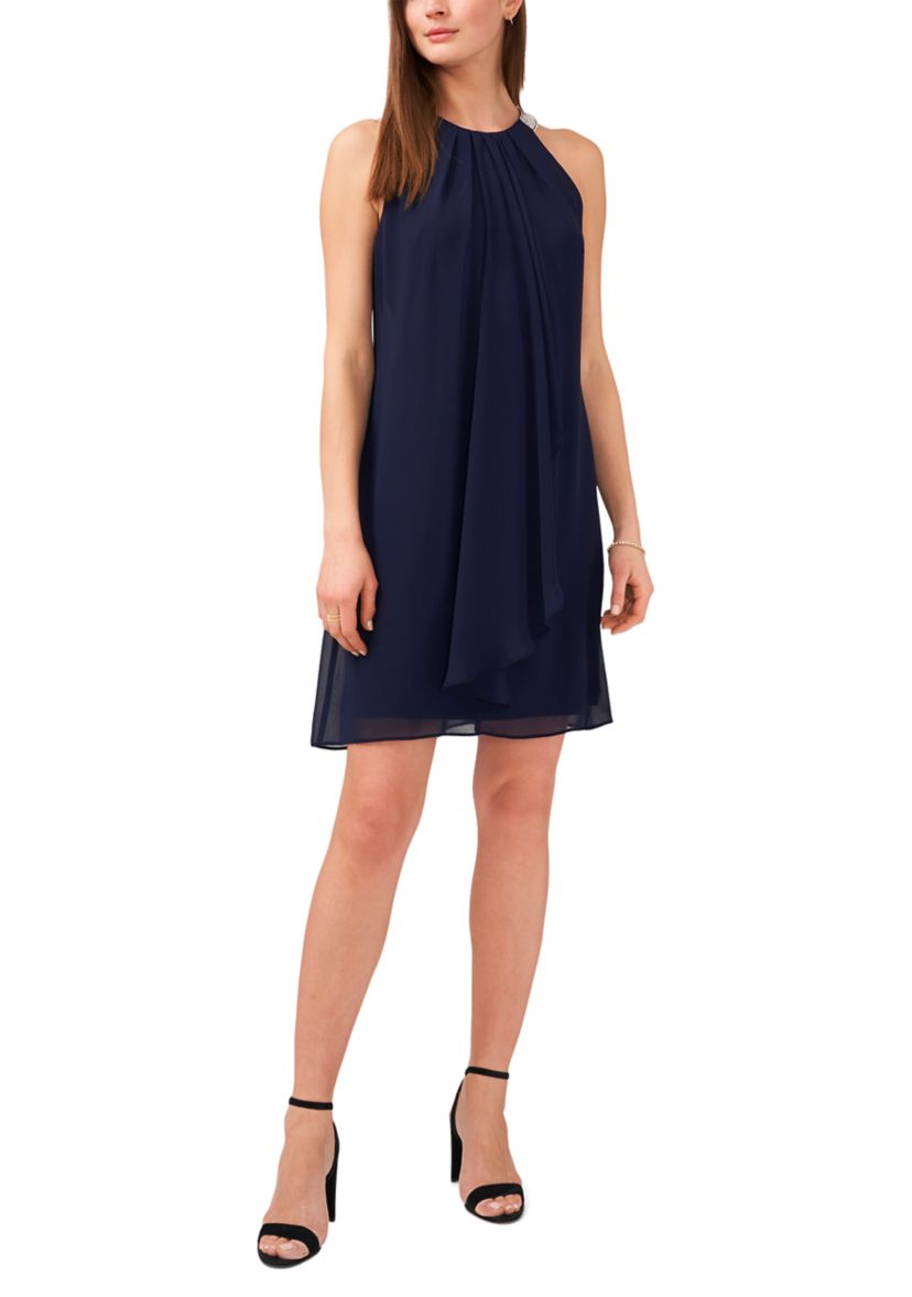 Womens Sleeveless Halter Chiffon Embellished Collar Dress
