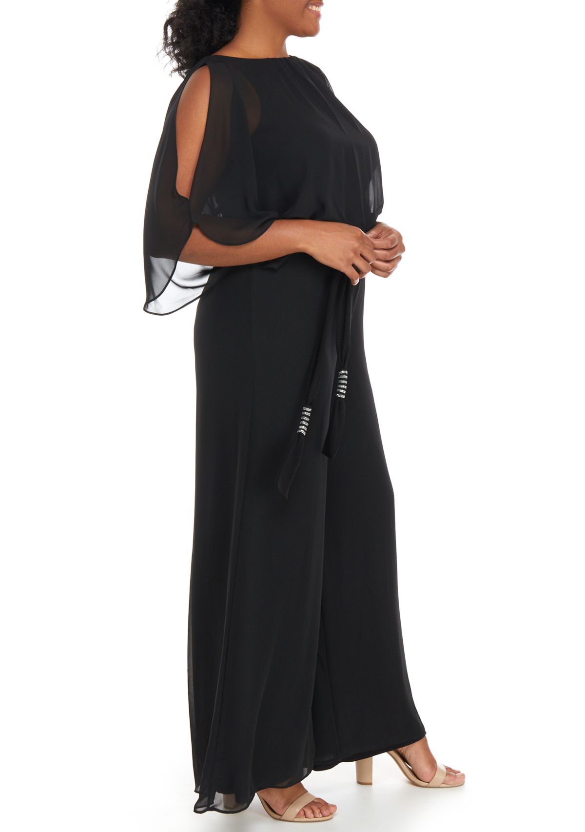 Womens Split Sleeve Tie Waist Jumpsuit 