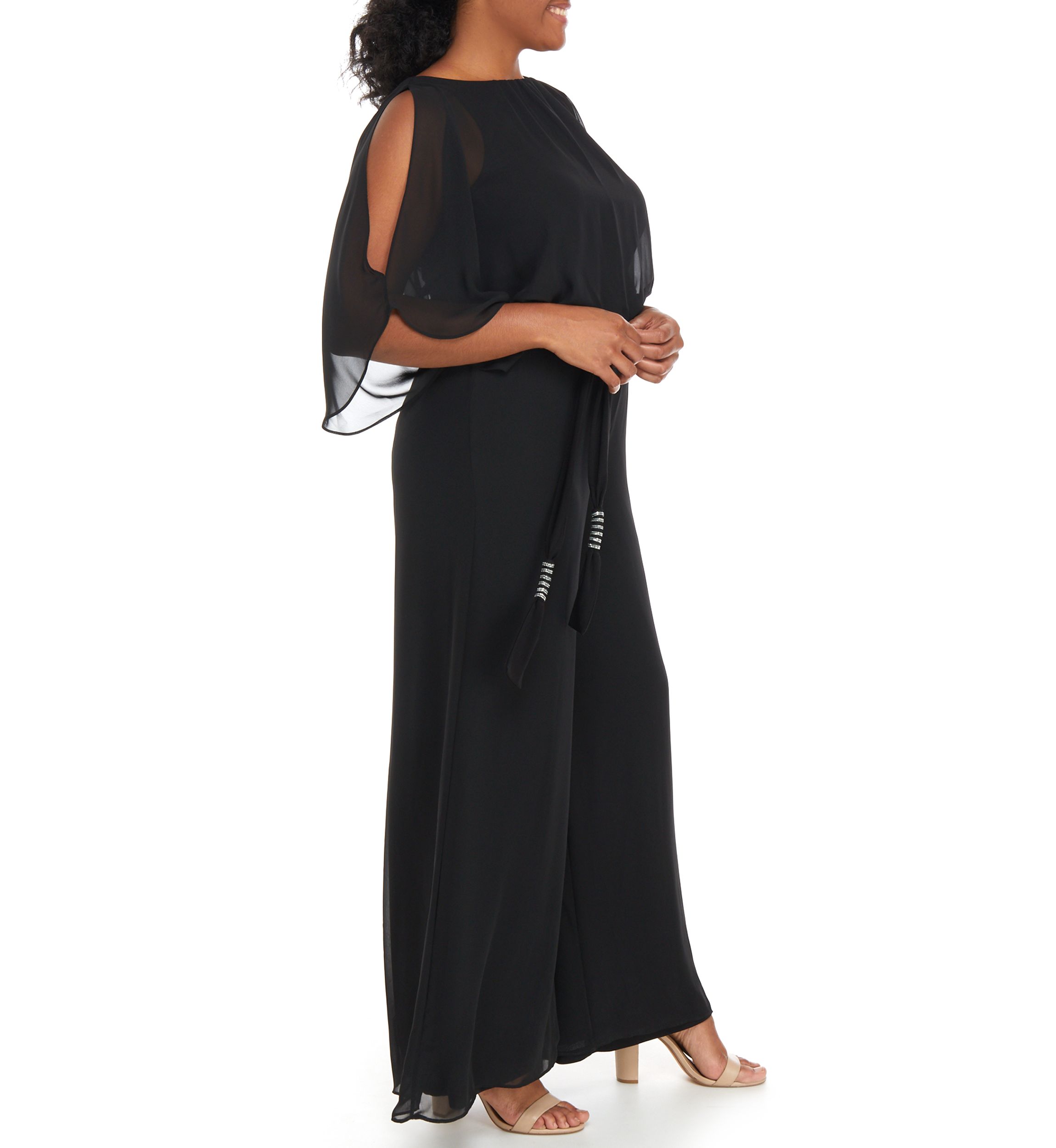 Womens Split Sleeve Tie Waist Jumpsuit 
