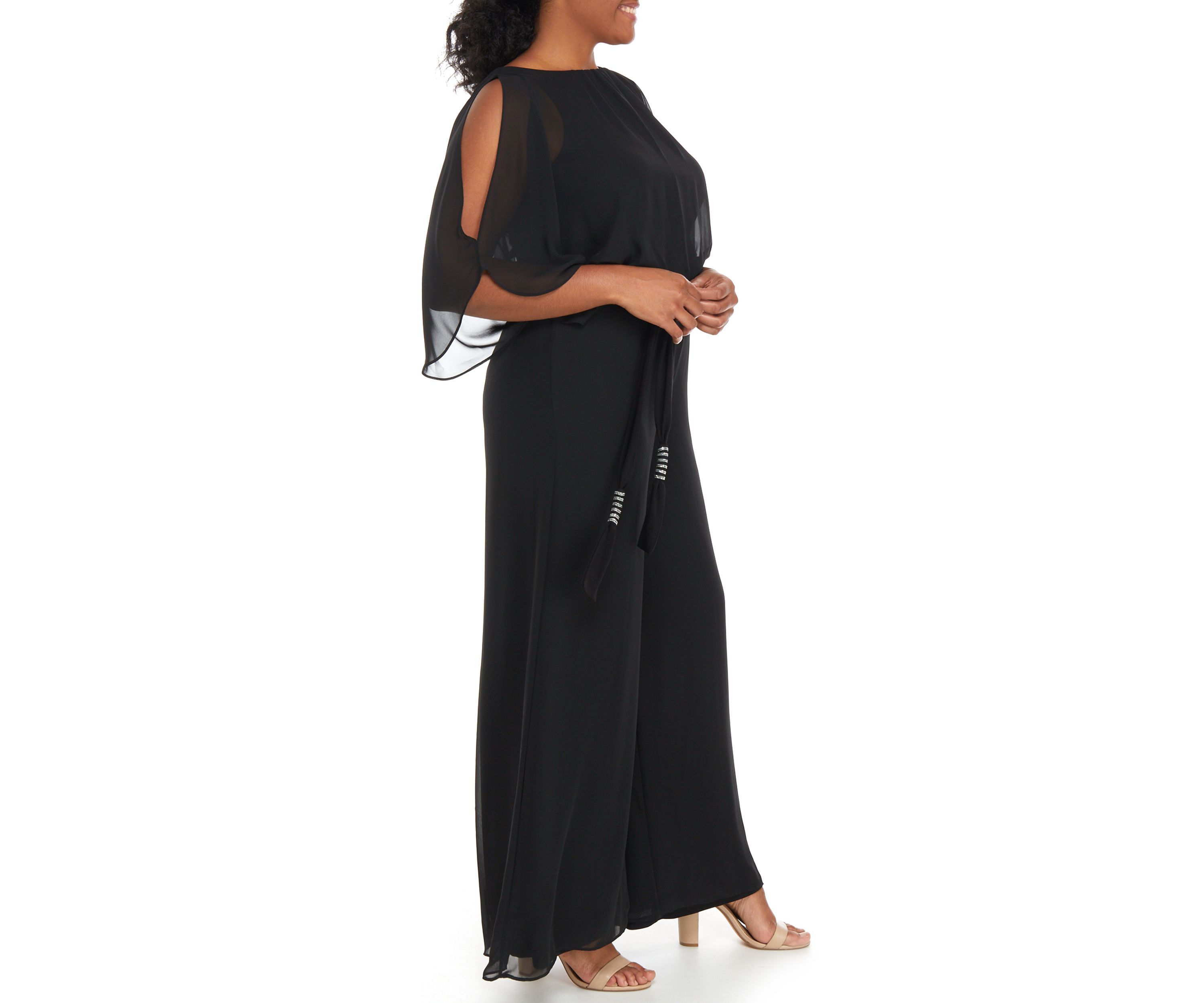 Womens Split Sleeve Tie Waist Jumpsuit 