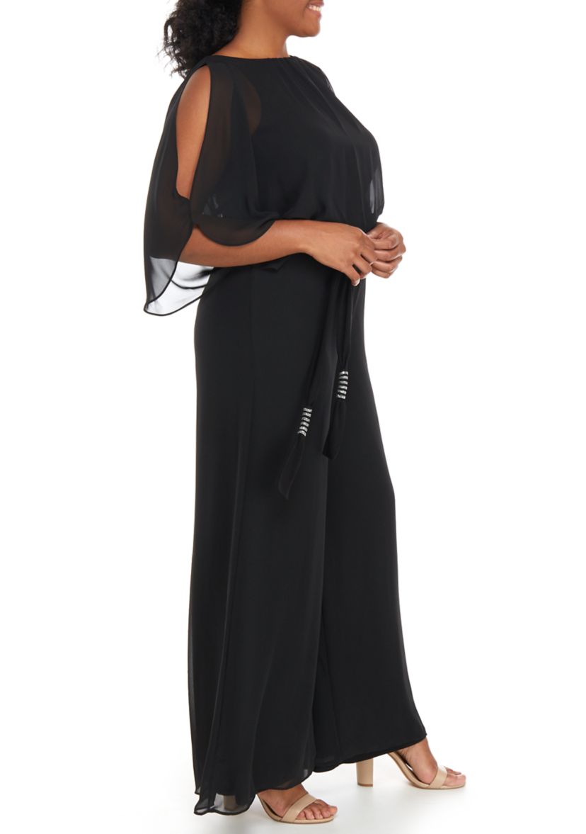 Womens Split Sleeve Tie Waist Jumpsuit 