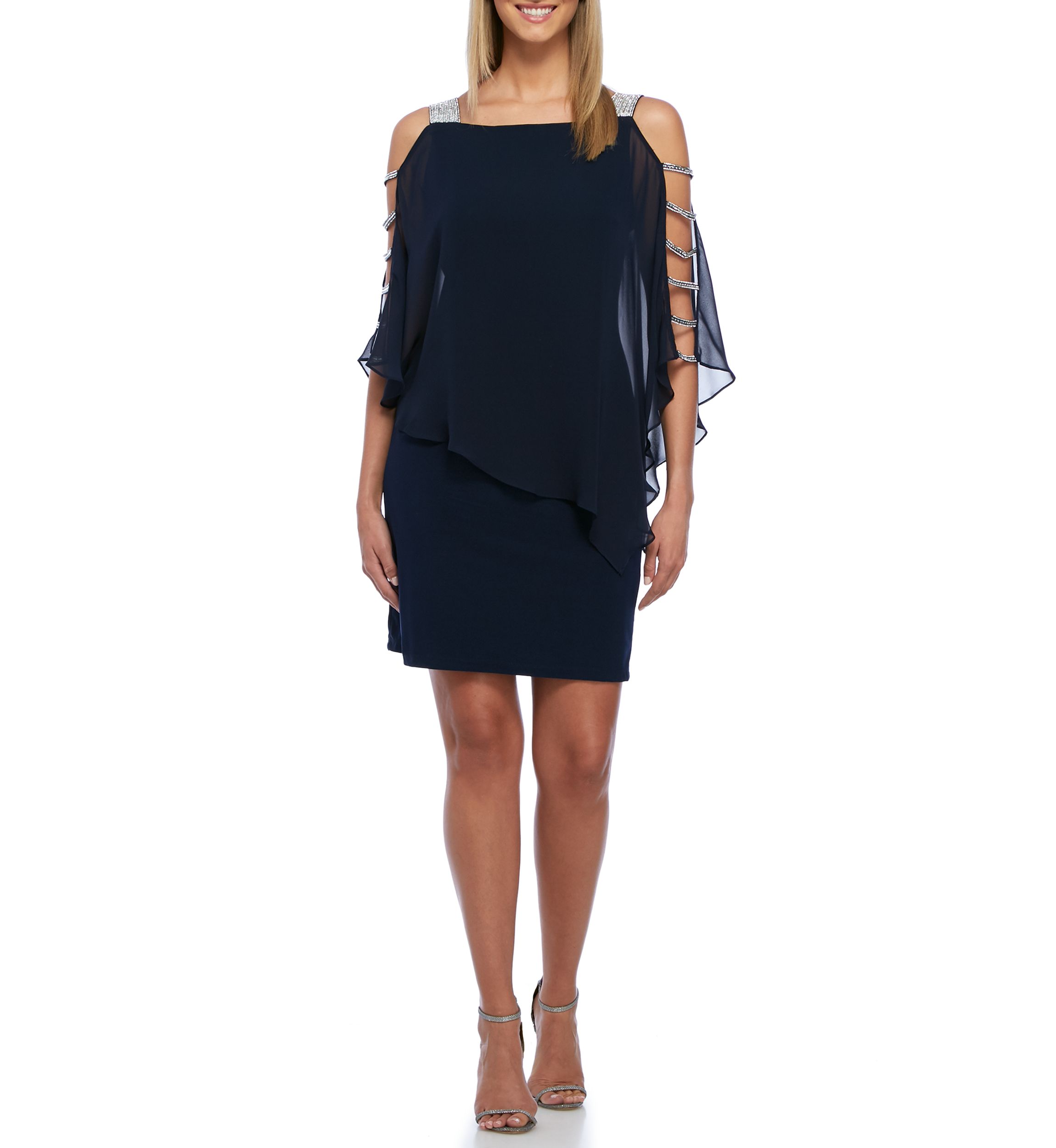 Embellished Cape Overlay Dress