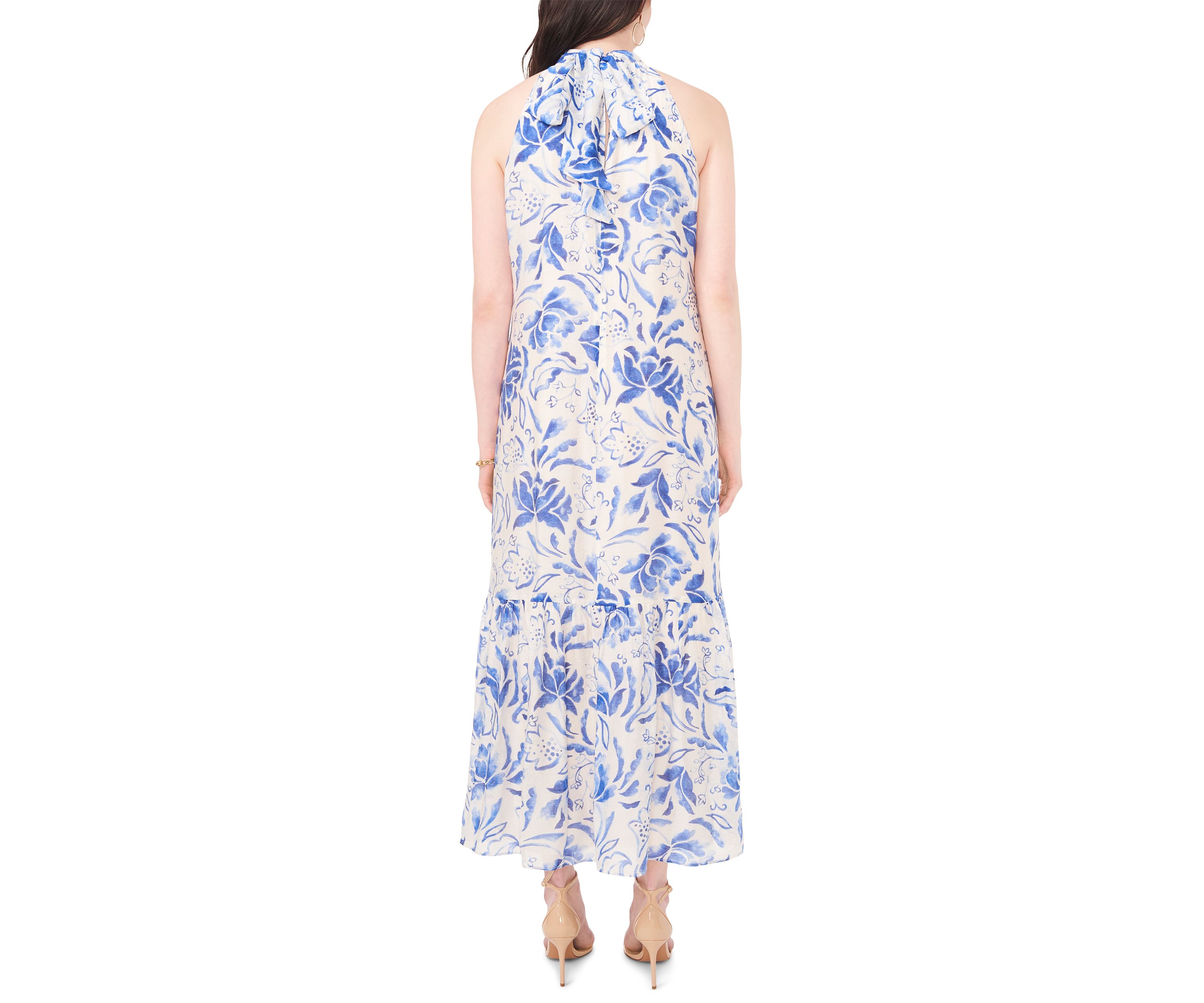 Womens Sleeveless Halter Neck A-Line Maxi Dress