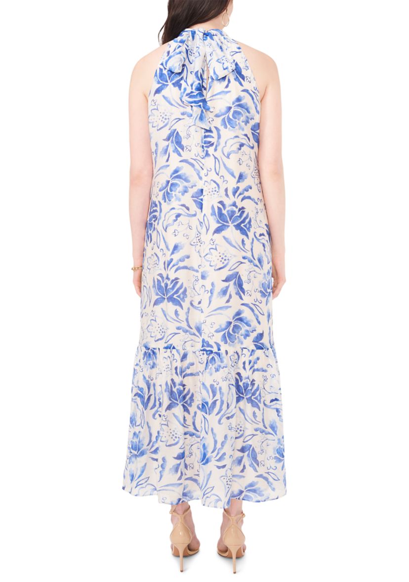 Womens Sleeveless Halter Neck A-Line Maxi Dress