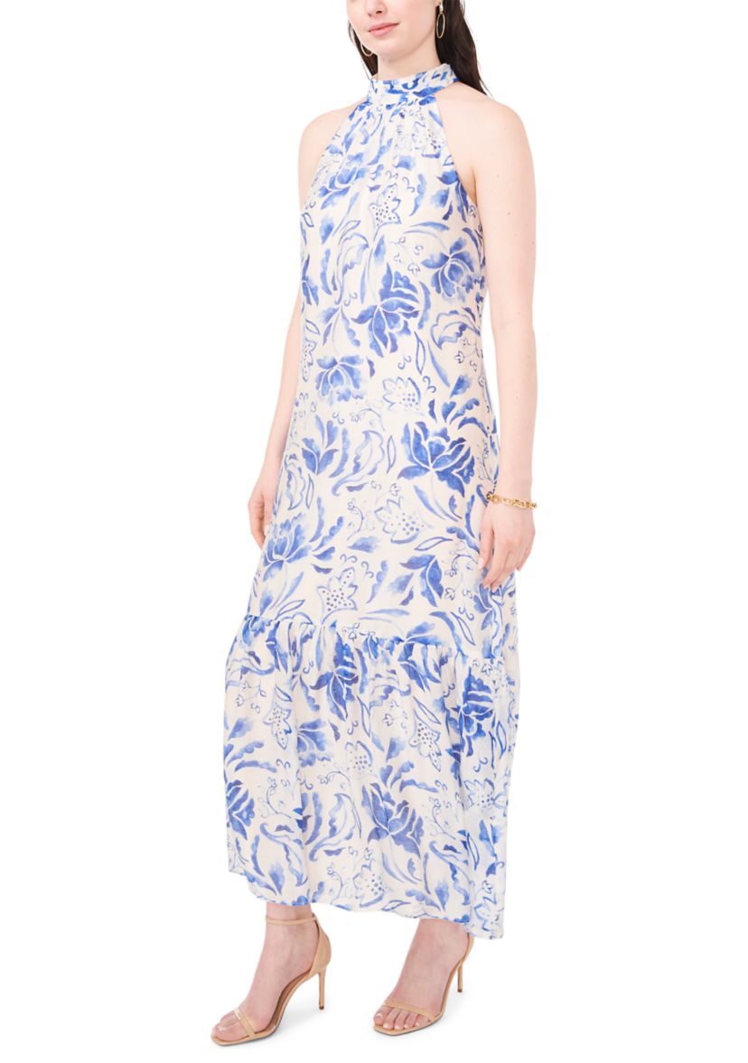 Womens Sleeveless Halter Neck A-Line Maxi Dress