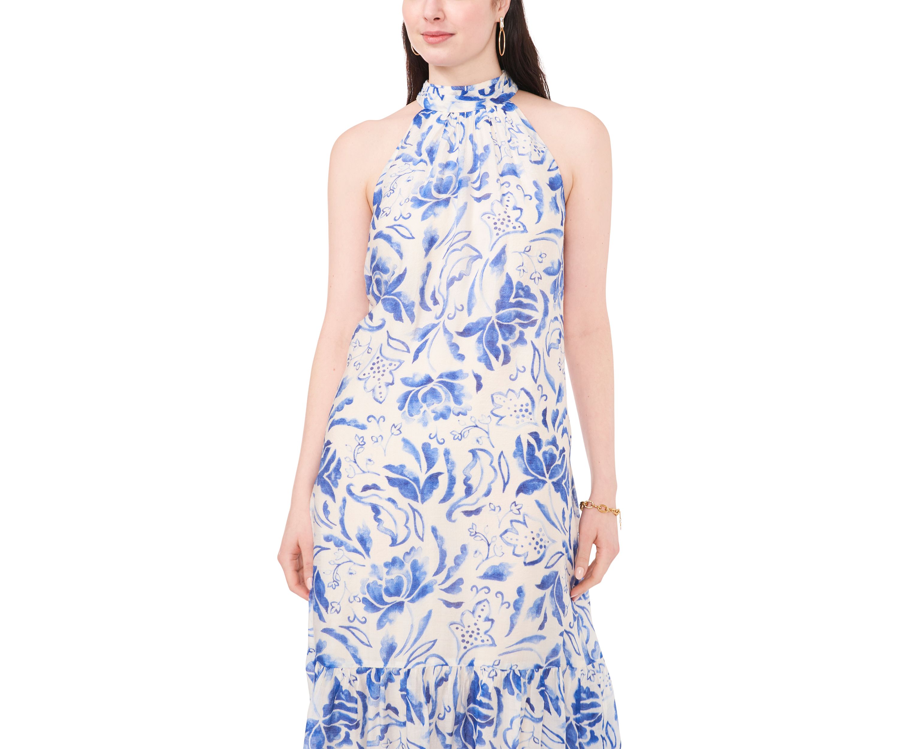 Womens Sleeveless Halter Neck A-Line Maxi Dress