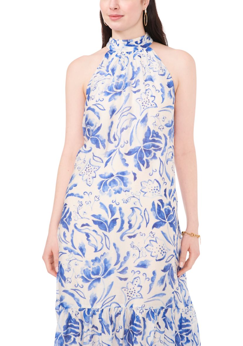 Womens Sleeveless Halter Neck A-Line Maxi Dress