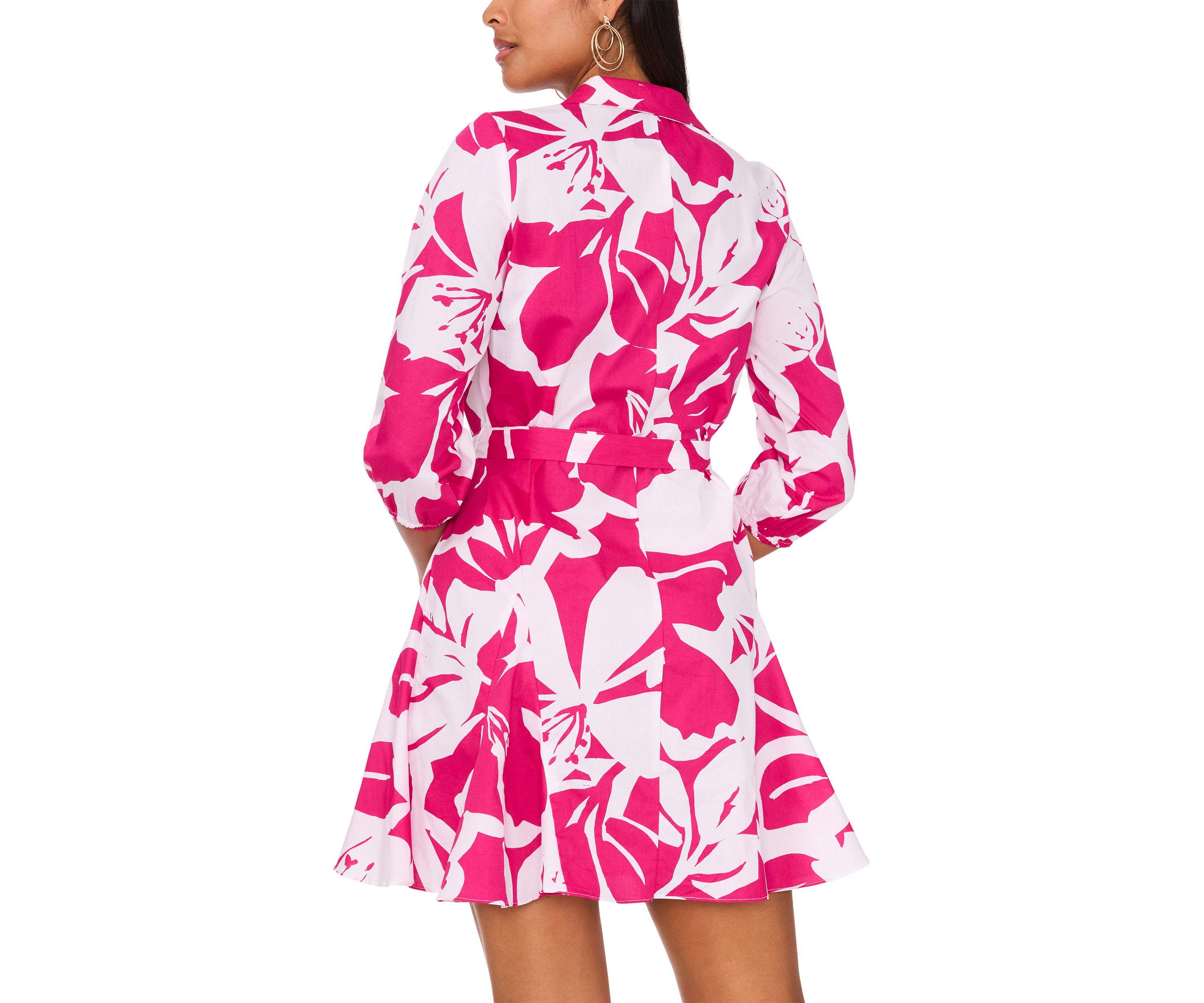 Womens 3/4 Sleeve Collared Printed Dress