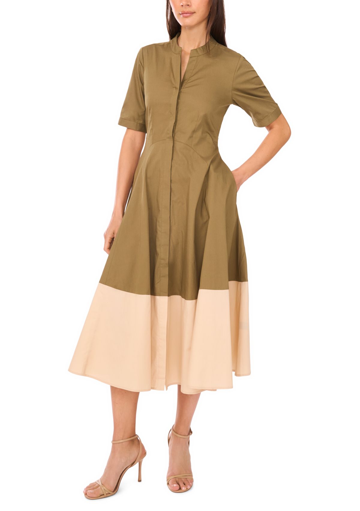 Womens Short Sleeve Collared Split Neck Shirted Dress