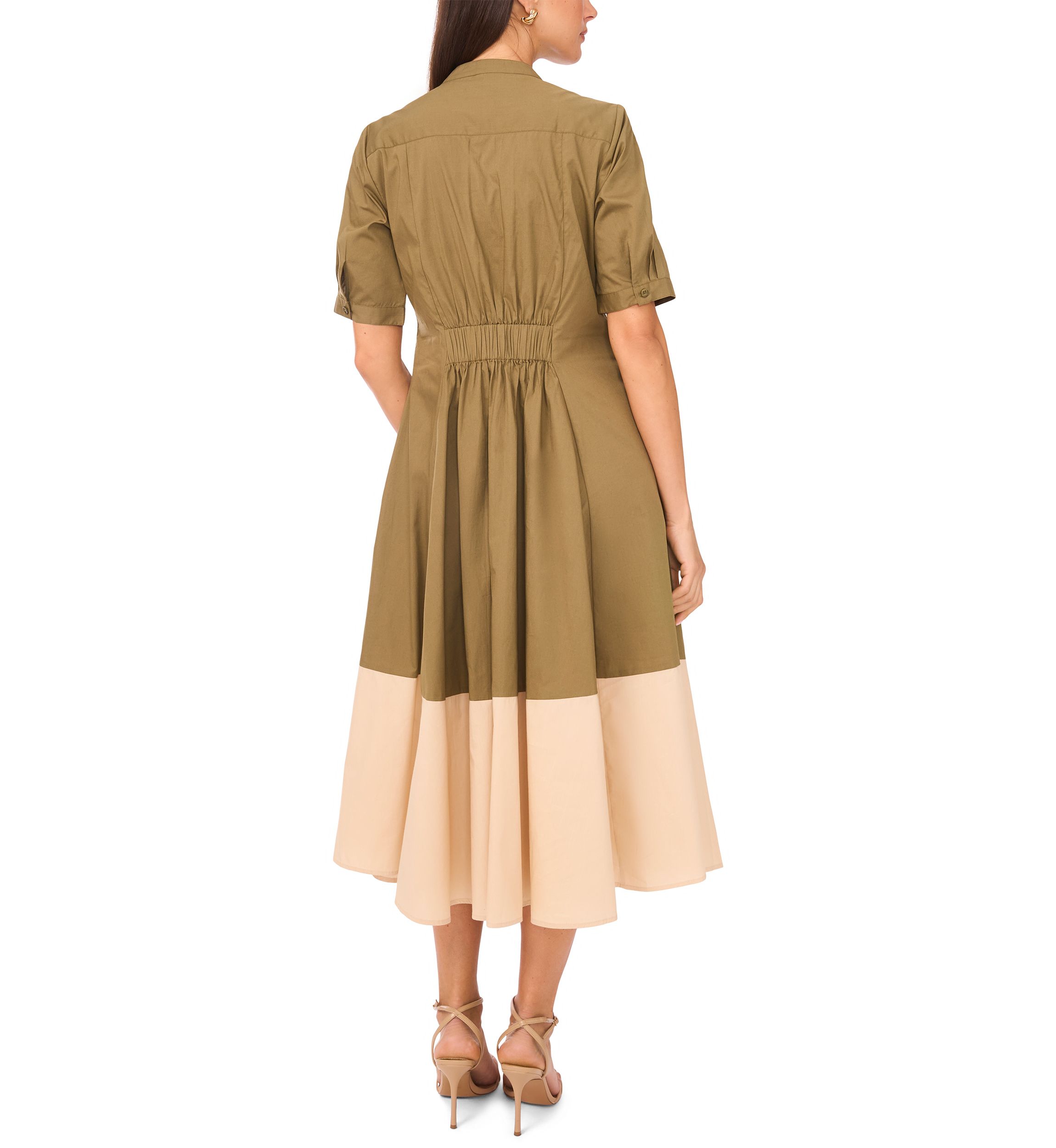 Womens Short Sleeve Collared Split Neck Shirted Dress