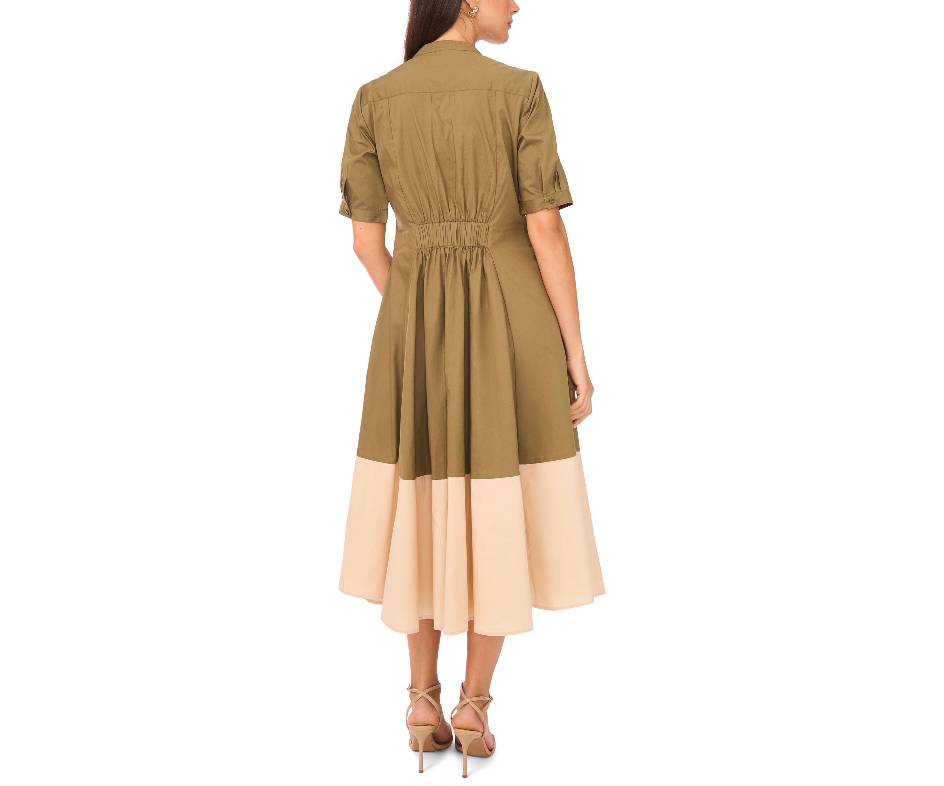 Womens Short Sleeve Collared Split Neck Shirted Dress