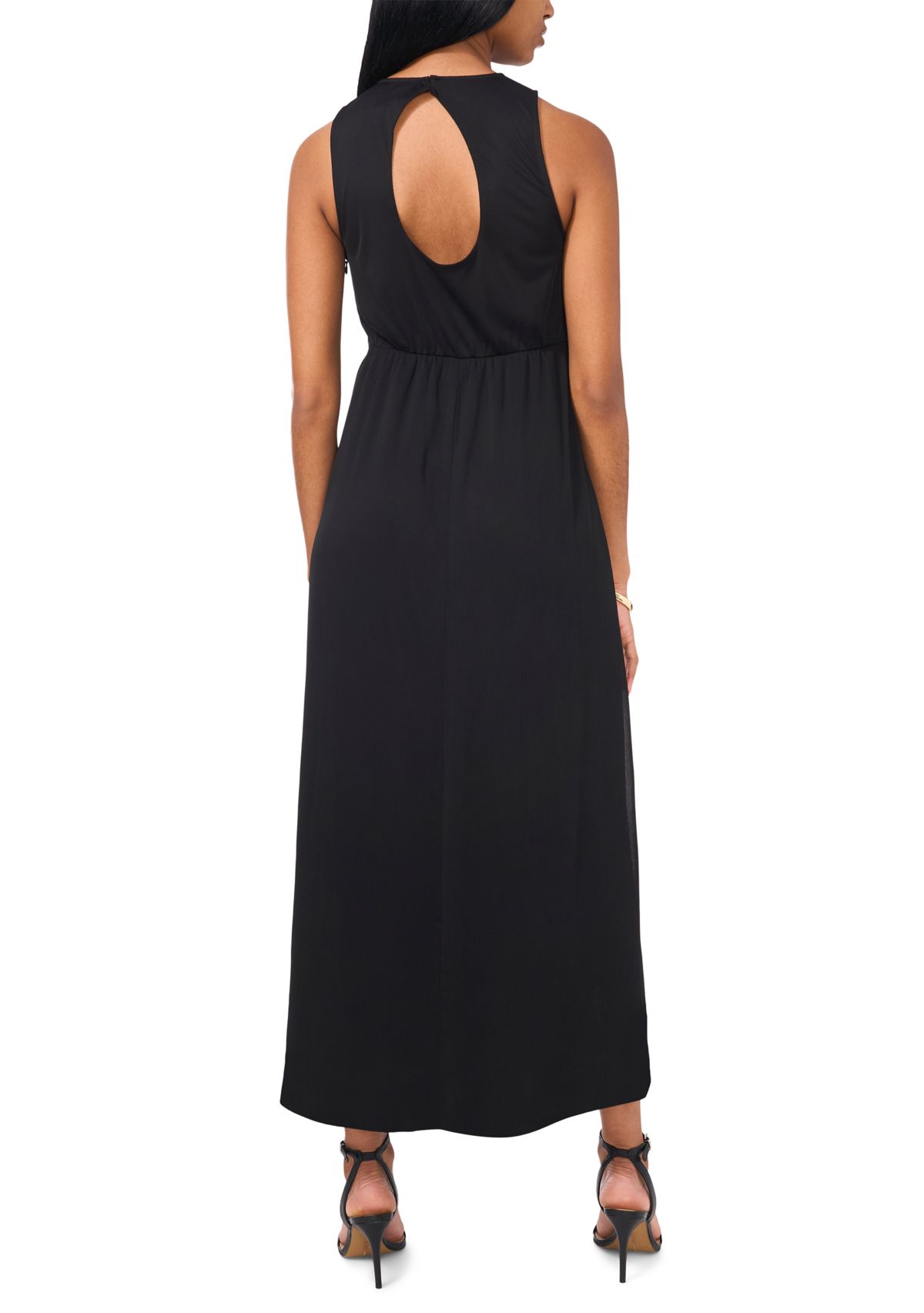 Womens Sleeveless Crew Neck Solid Chiffon Maxi Fit and Flare Dress