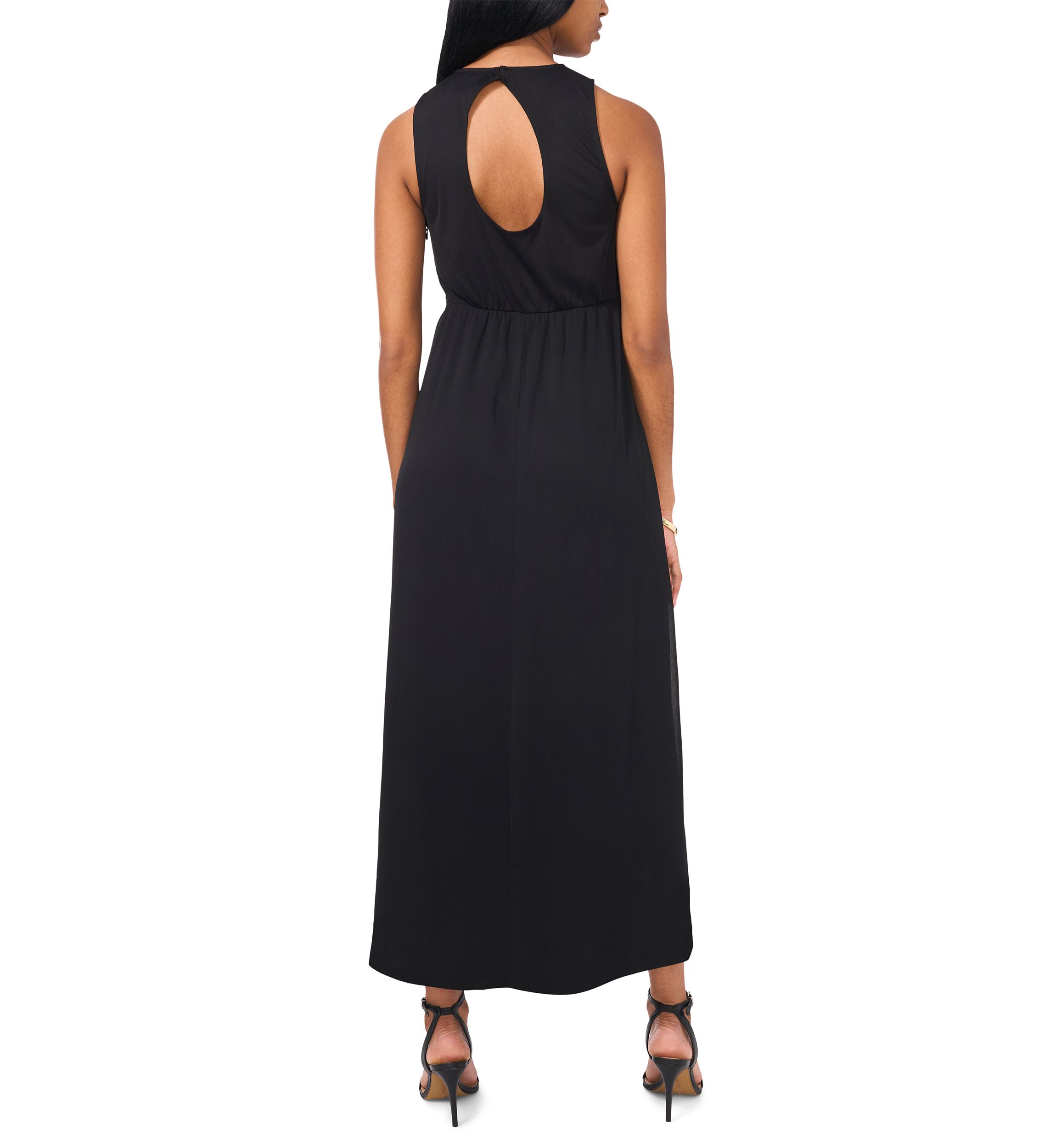 Womens Sleeveless Crew Neck Solid Chiffon Maxi Fit and Flare Dress