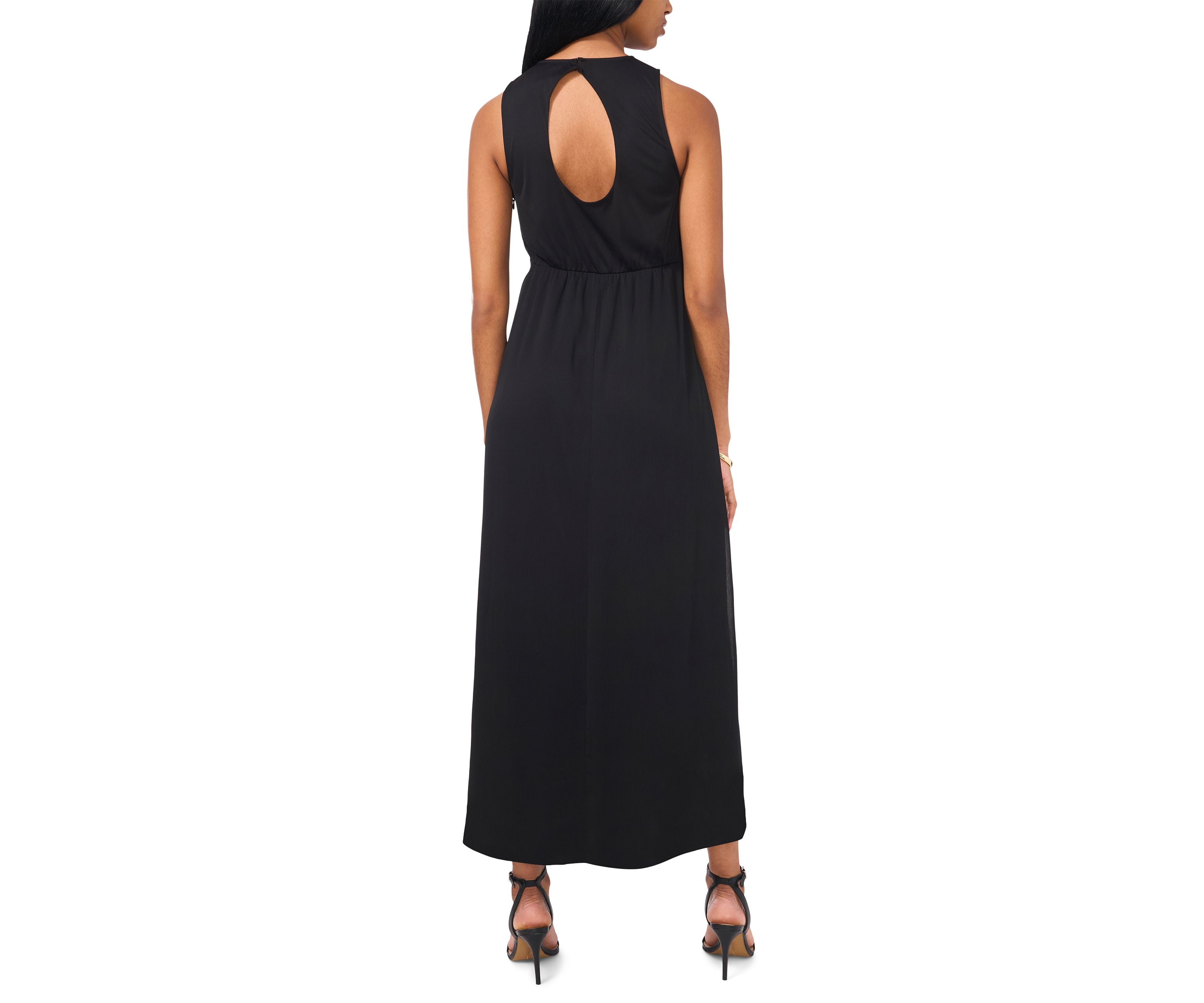 Womens Sleeveless Crew Neck Solid Chiffon Maxi Fit and Flare Dress