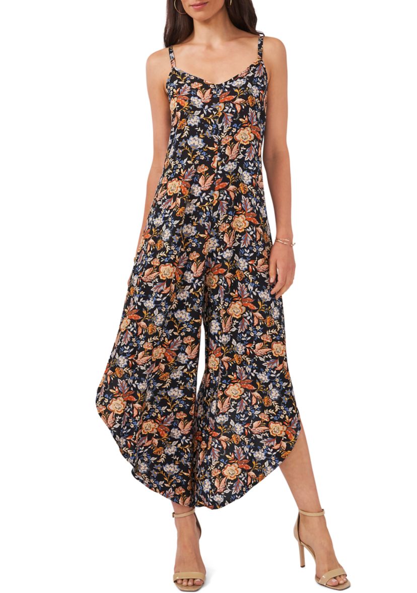 Womens Sleeveless Sweetheart Neck Floral Printed Jumpsuit