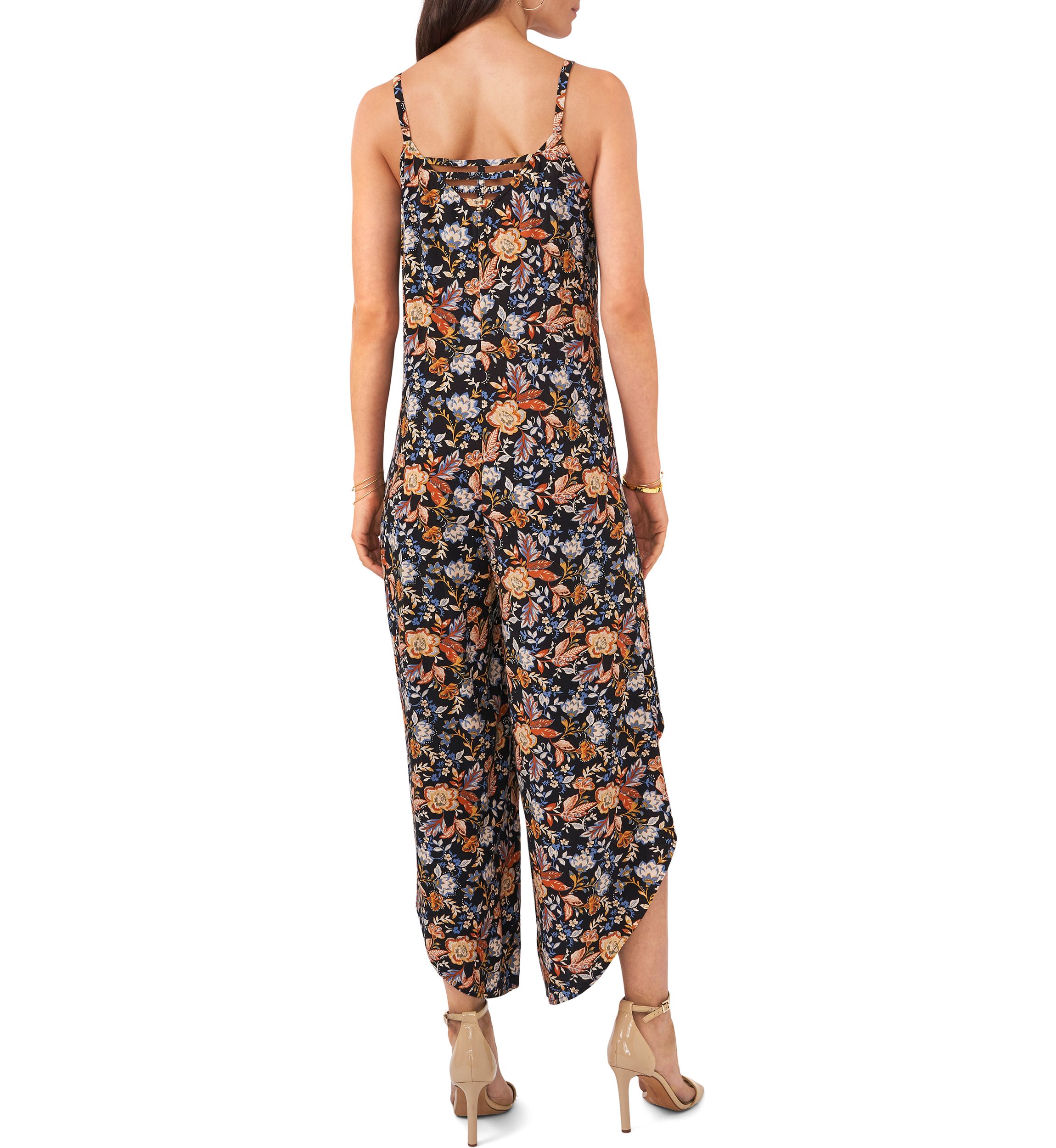 Womens Sleeveless Sweetheart Neck Floral Printed Jumpsuit