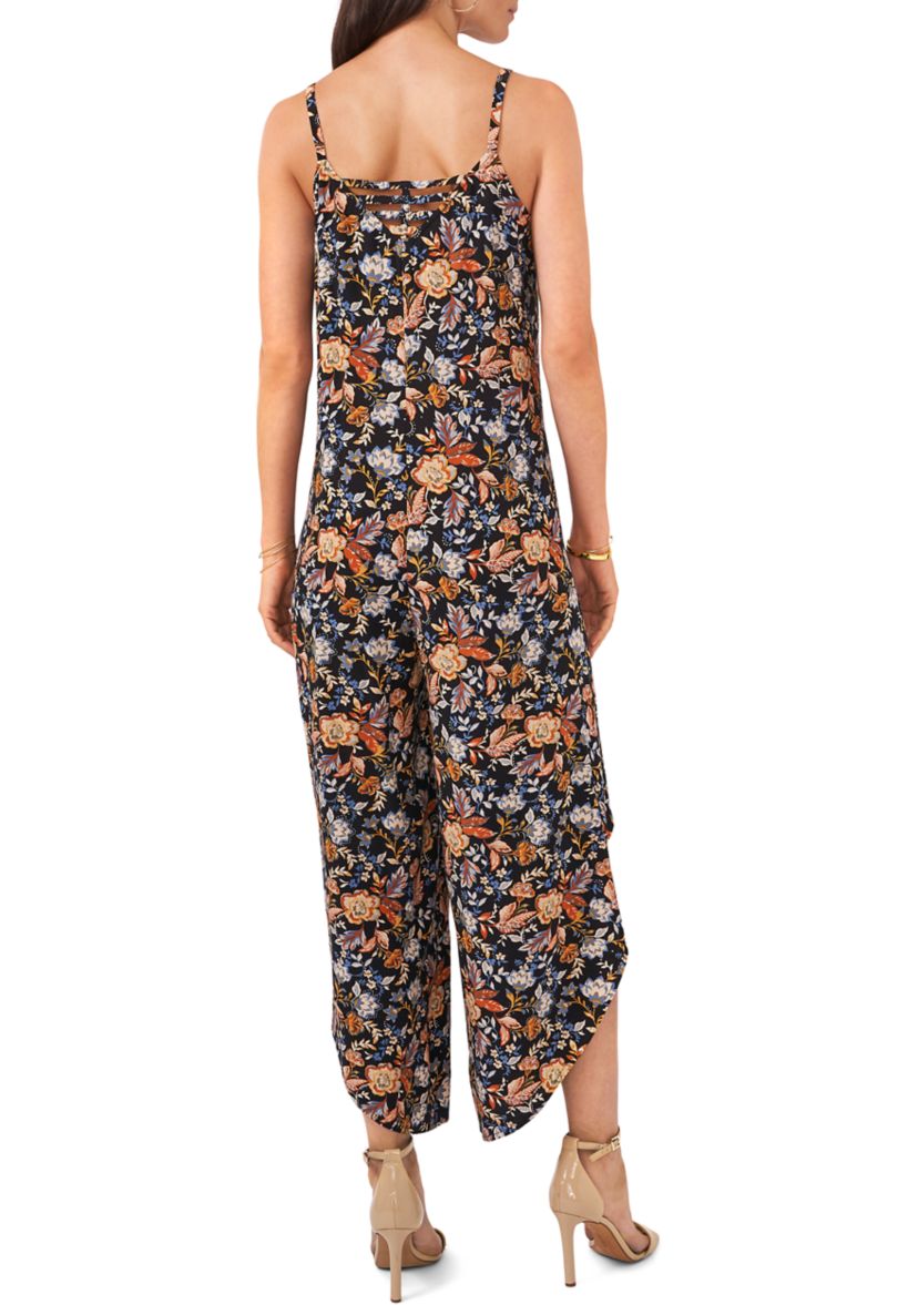 Womens Sleeveless Sweetheart Neck Floral Printed Jumpsuit