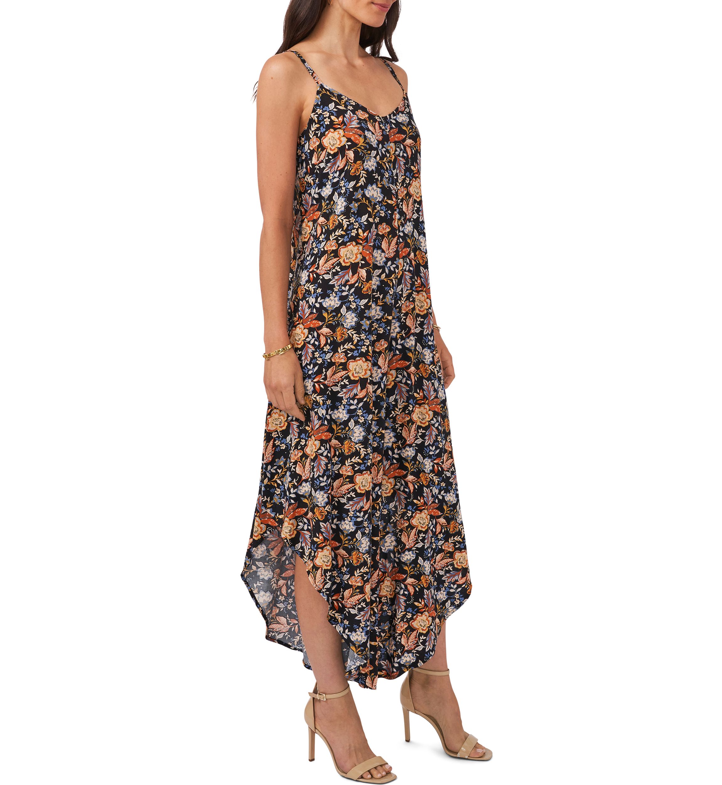 Womens Sleeveless Sweetheart Neck Floral Printed Jumpsuit