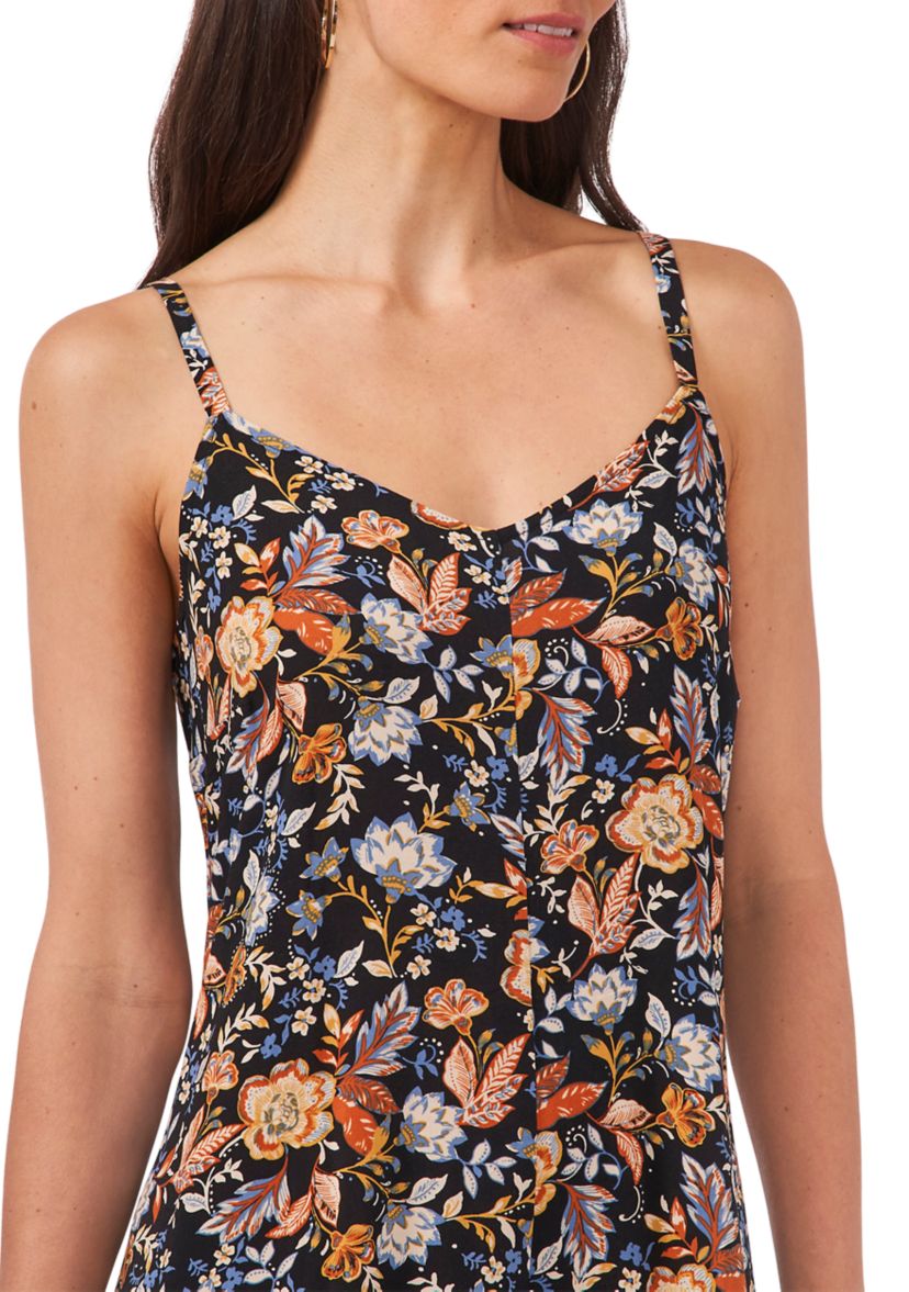Womens Sleeveless Sweetheart Neck Floral Printed Jumpsuit