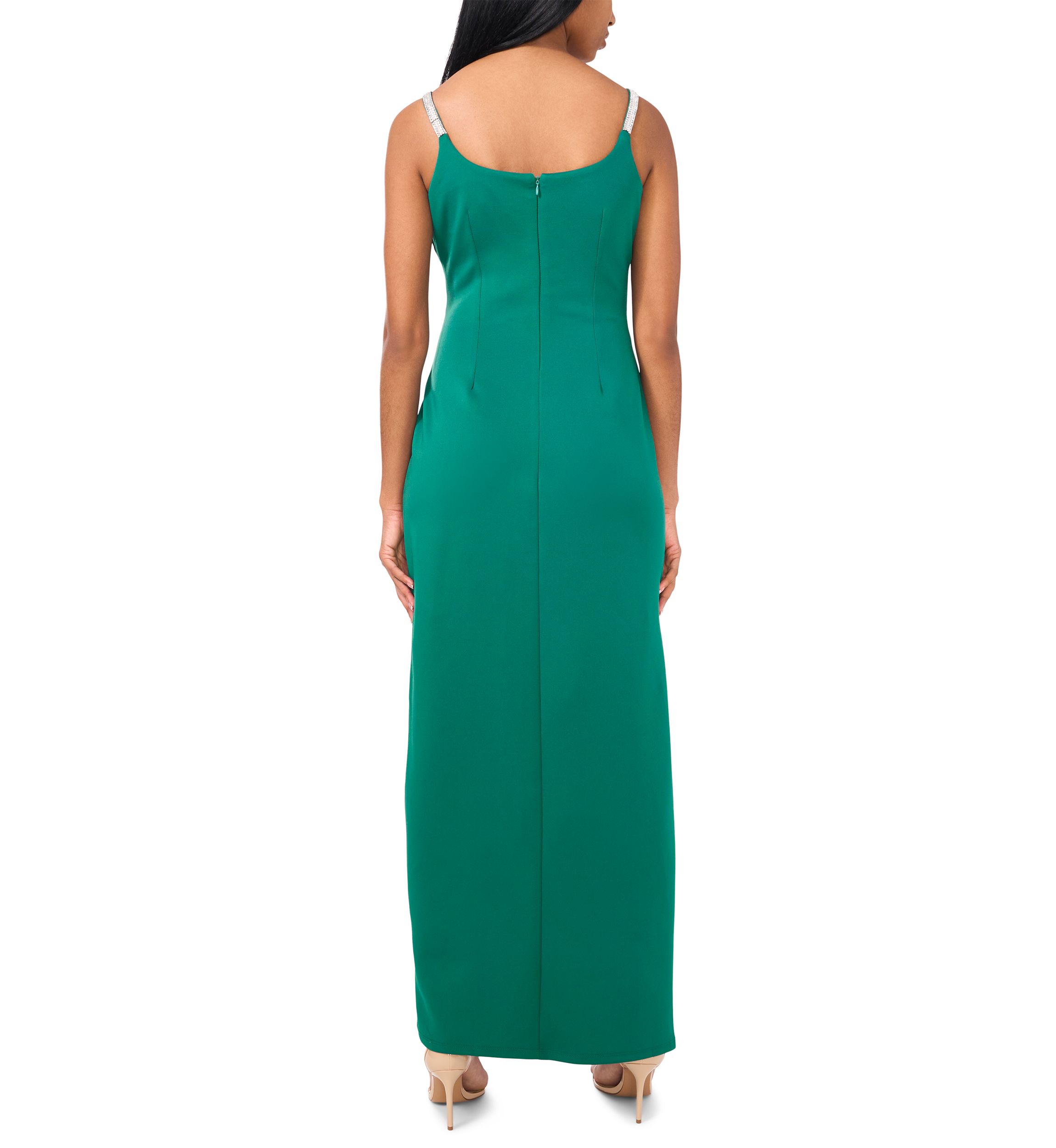 Womens Sleeveless V-Neck Solid Wrap Slit Gown