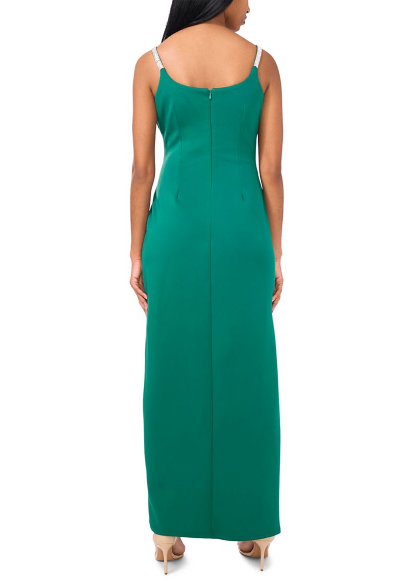 Womens Sleeveless V-Neck Solid Wrap Slit Gown