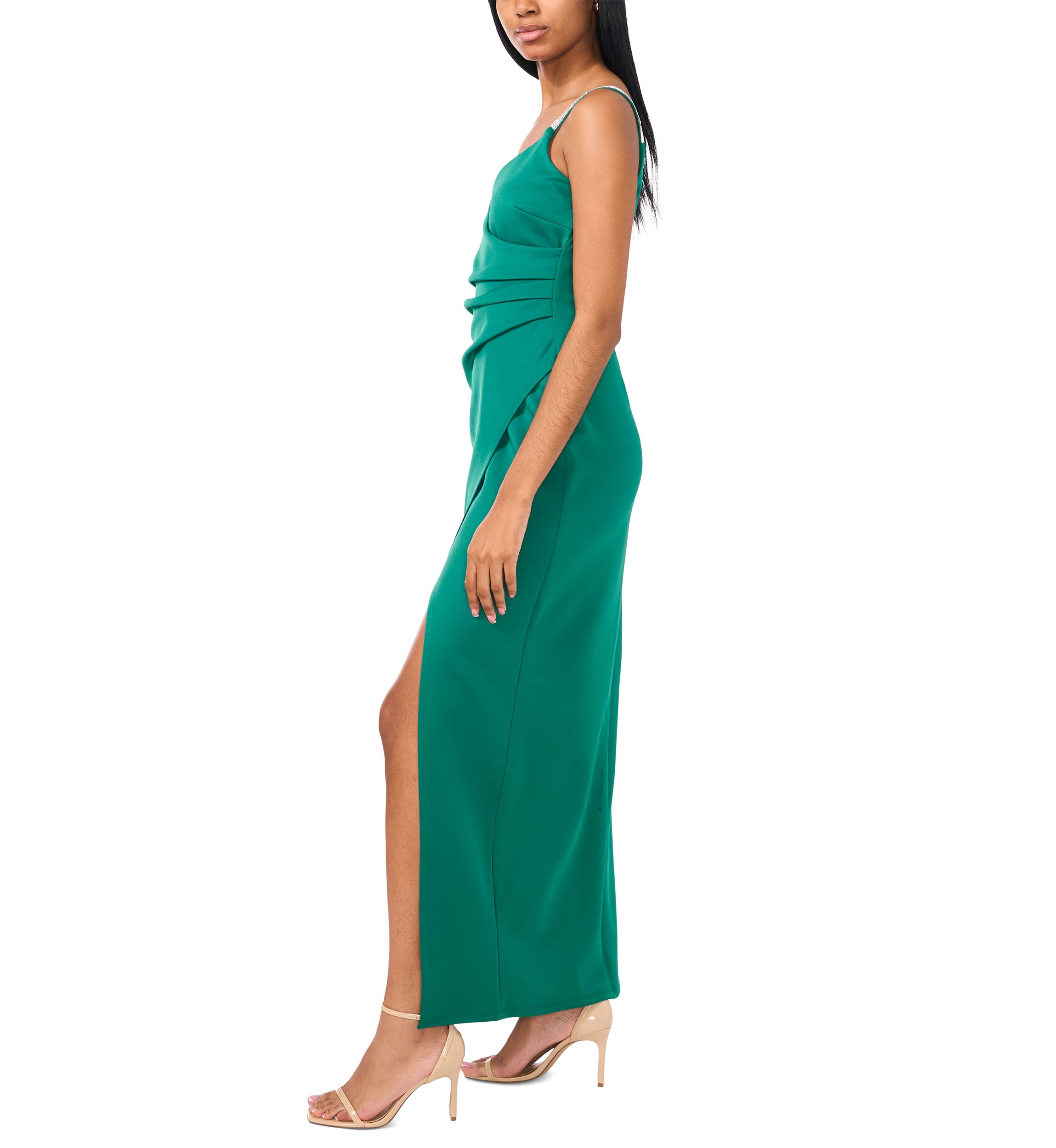 Womens Sleeveless V-Neck Solid Wrap Slit Gown
