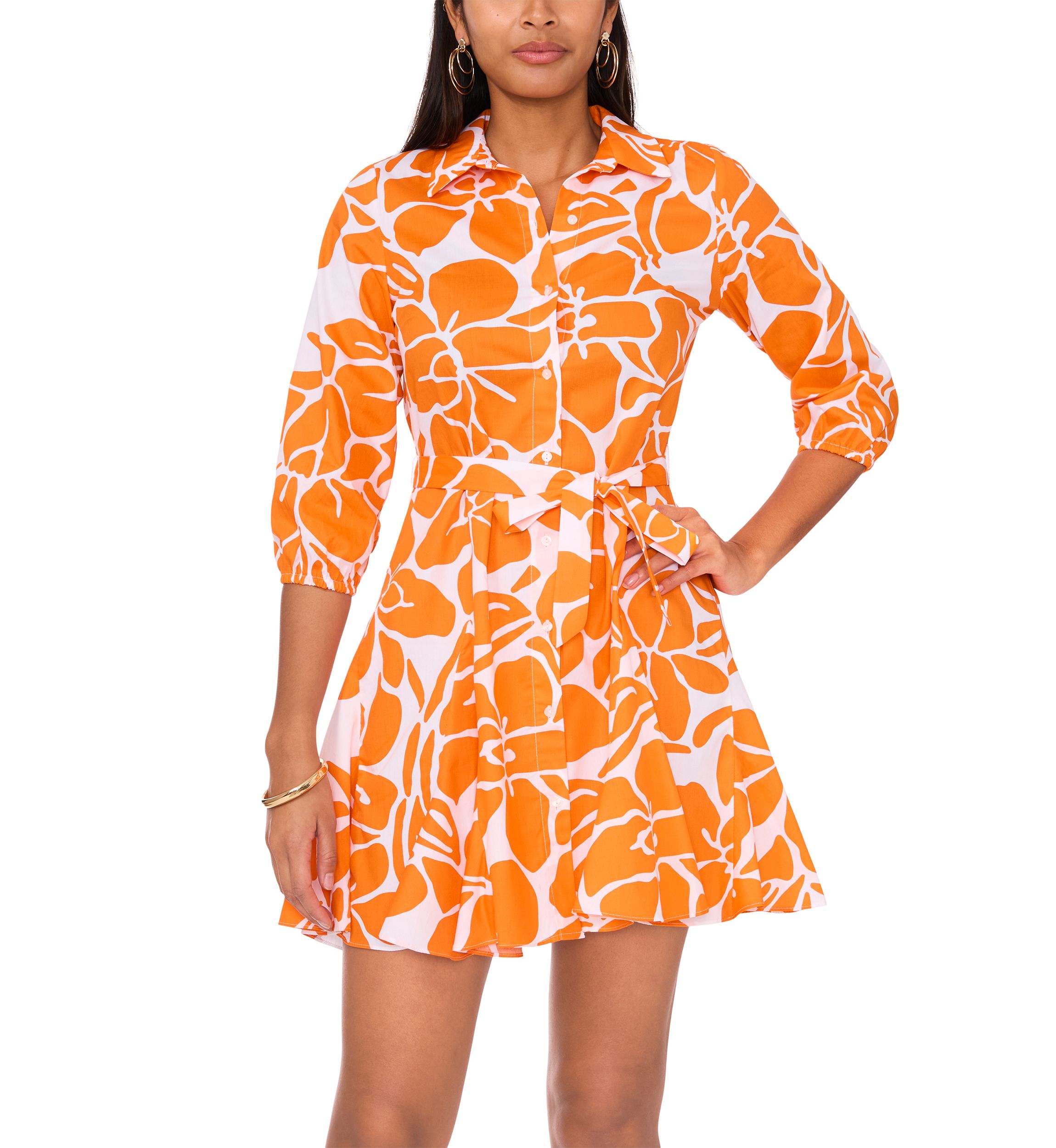 Womens Puff Sleeve Collar Neck Floral Print Cotton Fit and Flare Dress