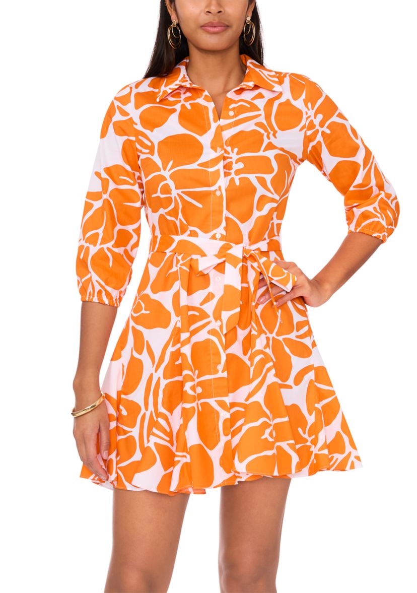 Womens Puff Sleeve Collar Neck Floral Print Cotton Fit and Flare Dress
