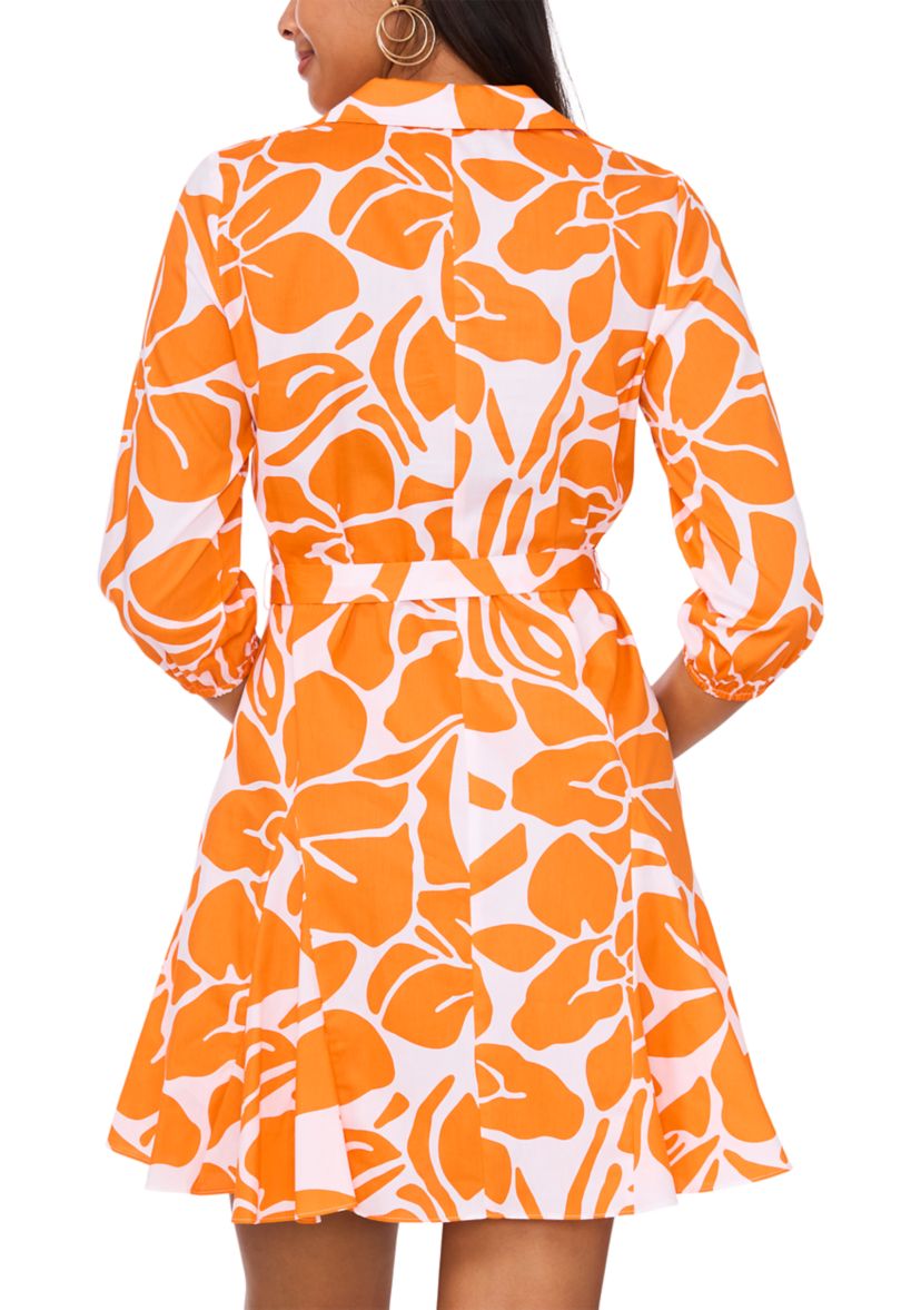 Womens Puff Sleeve Collar Neck Floral Print Cotton Fit and Flare Dress