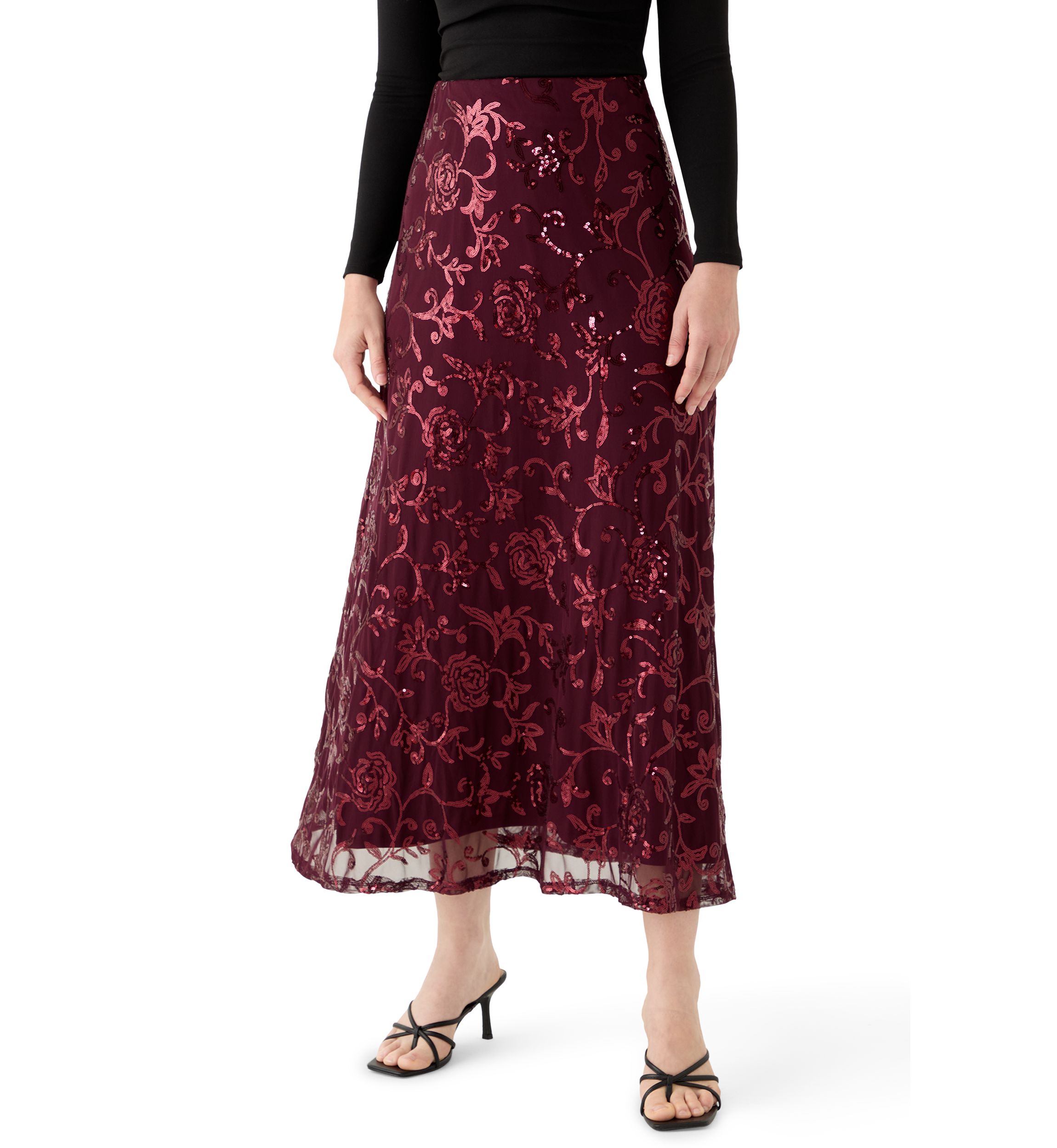 Womens Solid Mesh Maxi Skirt