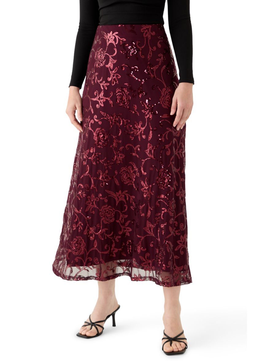 Womens Solid Mesh Maxi Skirt