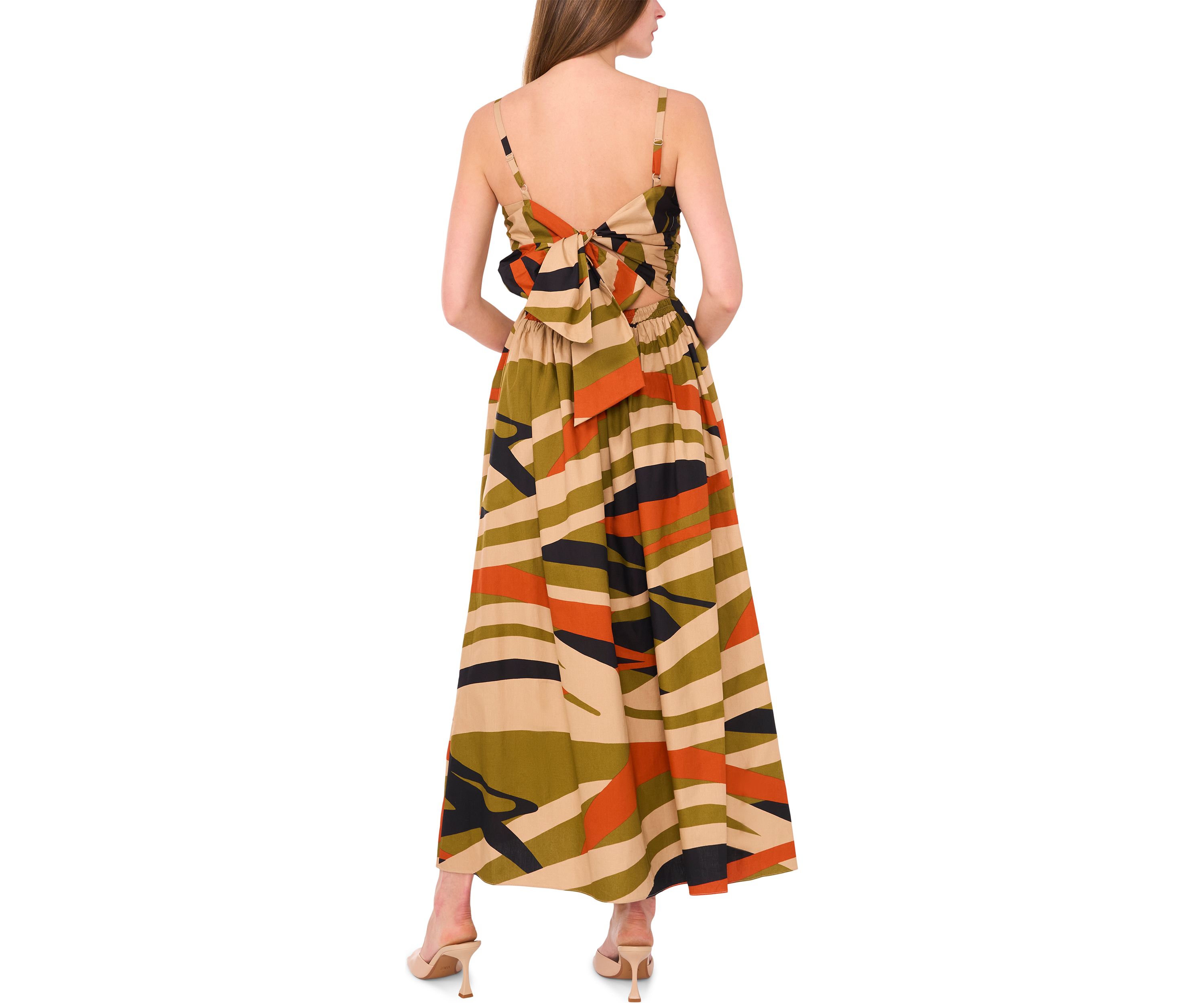 Womens Sleeveless Square Neck Printed A-Line Maxi Dress