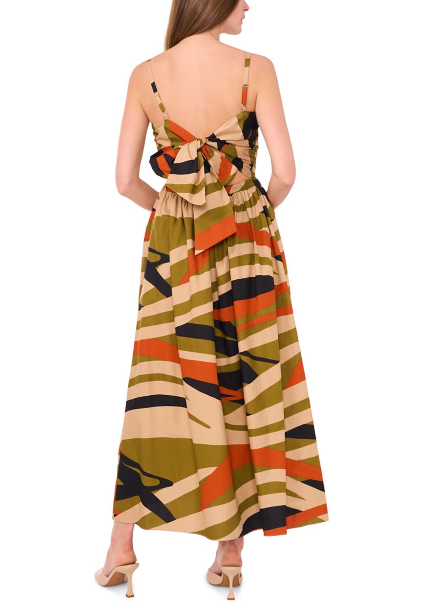 Womens Sleeveless Square Neck Printed A-Line Maxi Dress