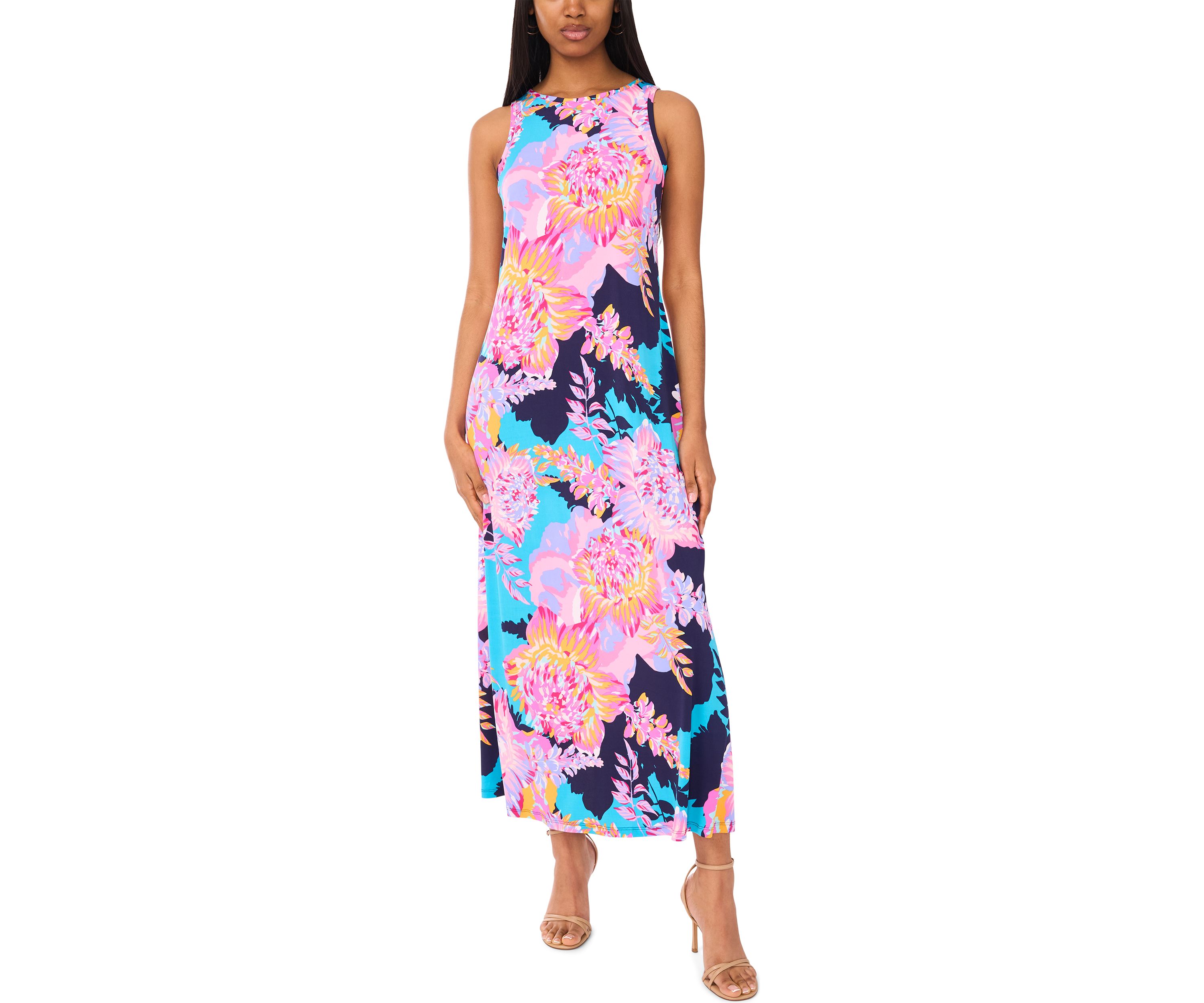 Womens Sleeveless Crew Neck Paisley Print Maxi Dress