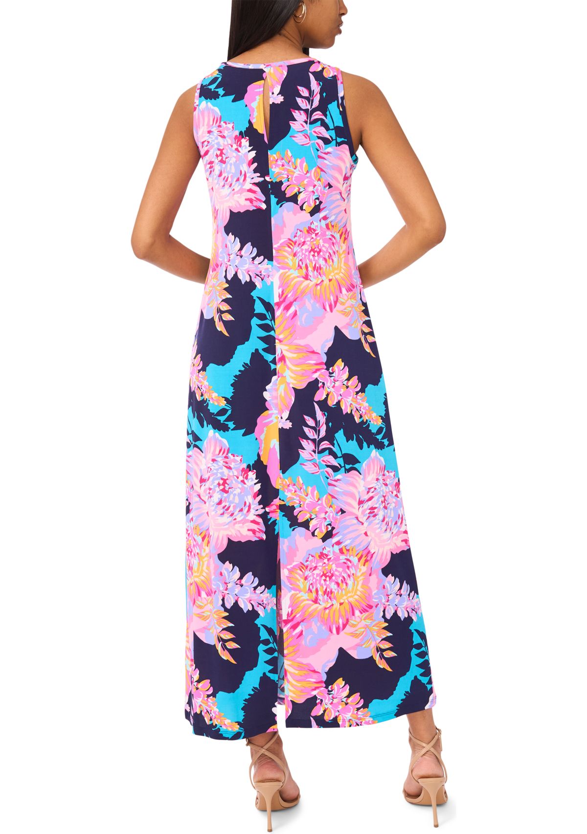 Womens Sleeveless Crew Neck Paisley Print Maxi Dress