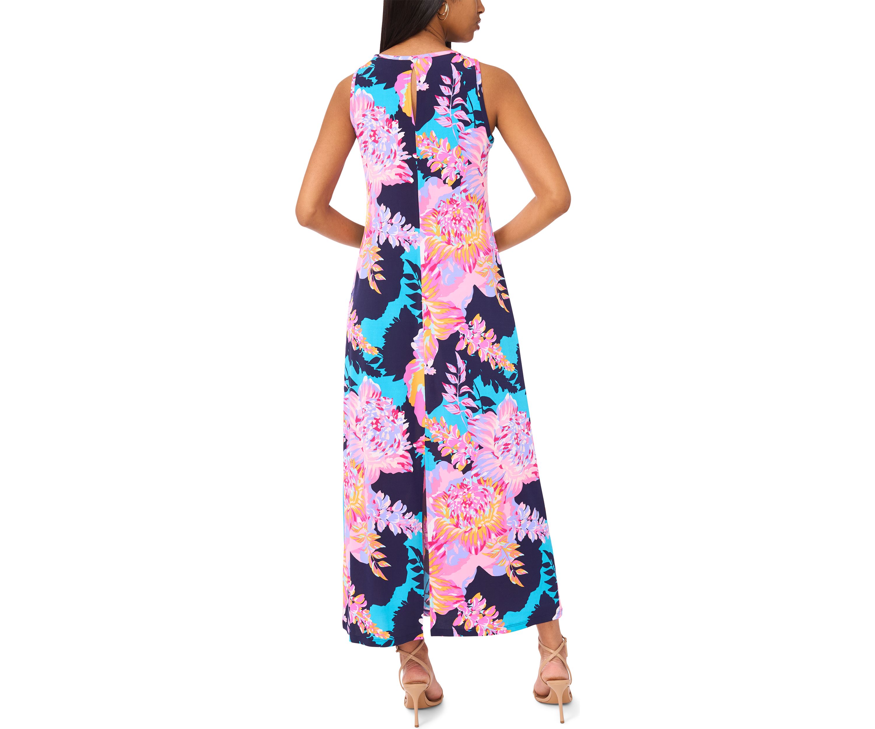 Womens Sleeveless Crew Neck Paisley Print Maxi Dress