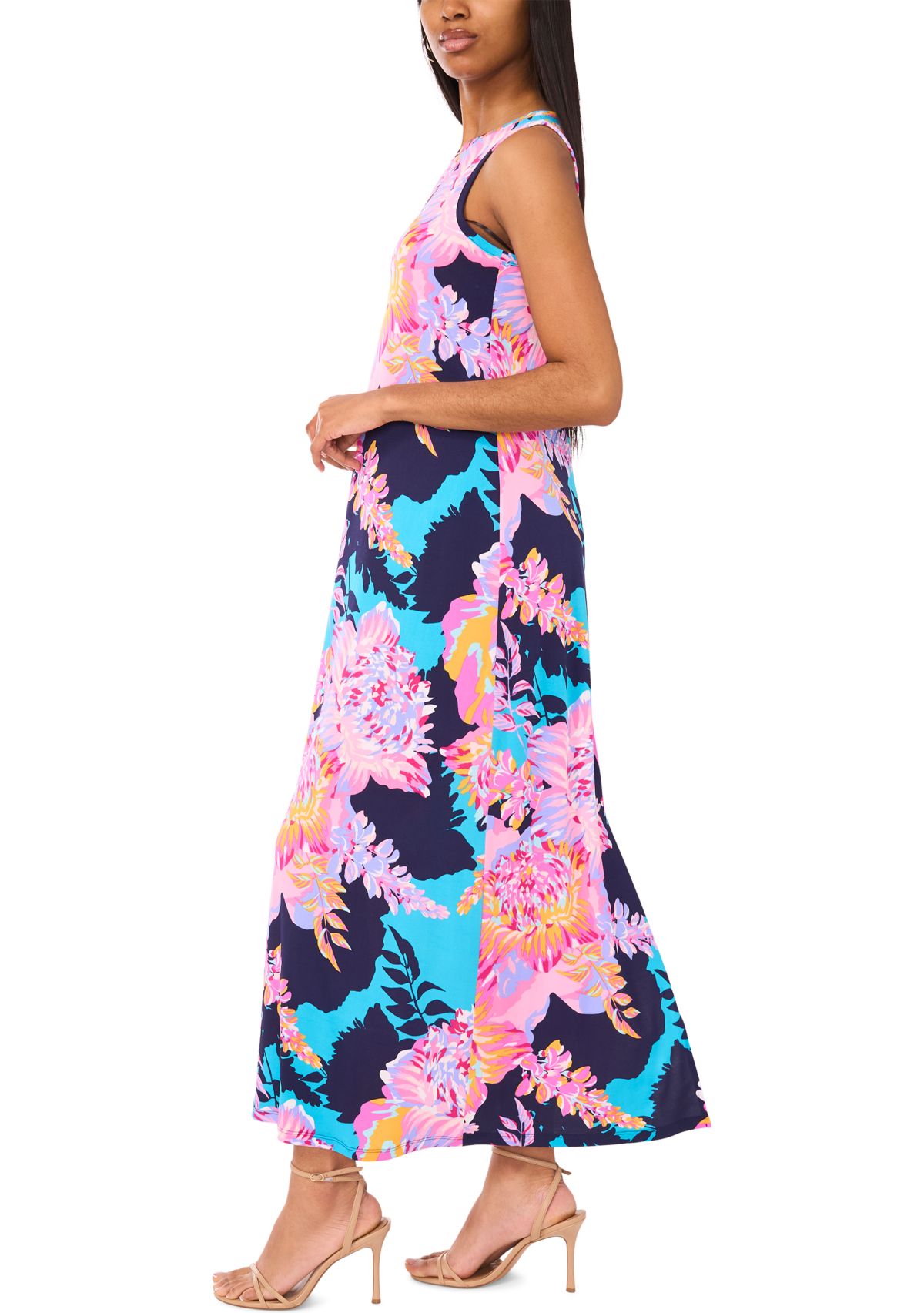 Womens Sleeveless Crew Neck Paisley Print Maxi Dress