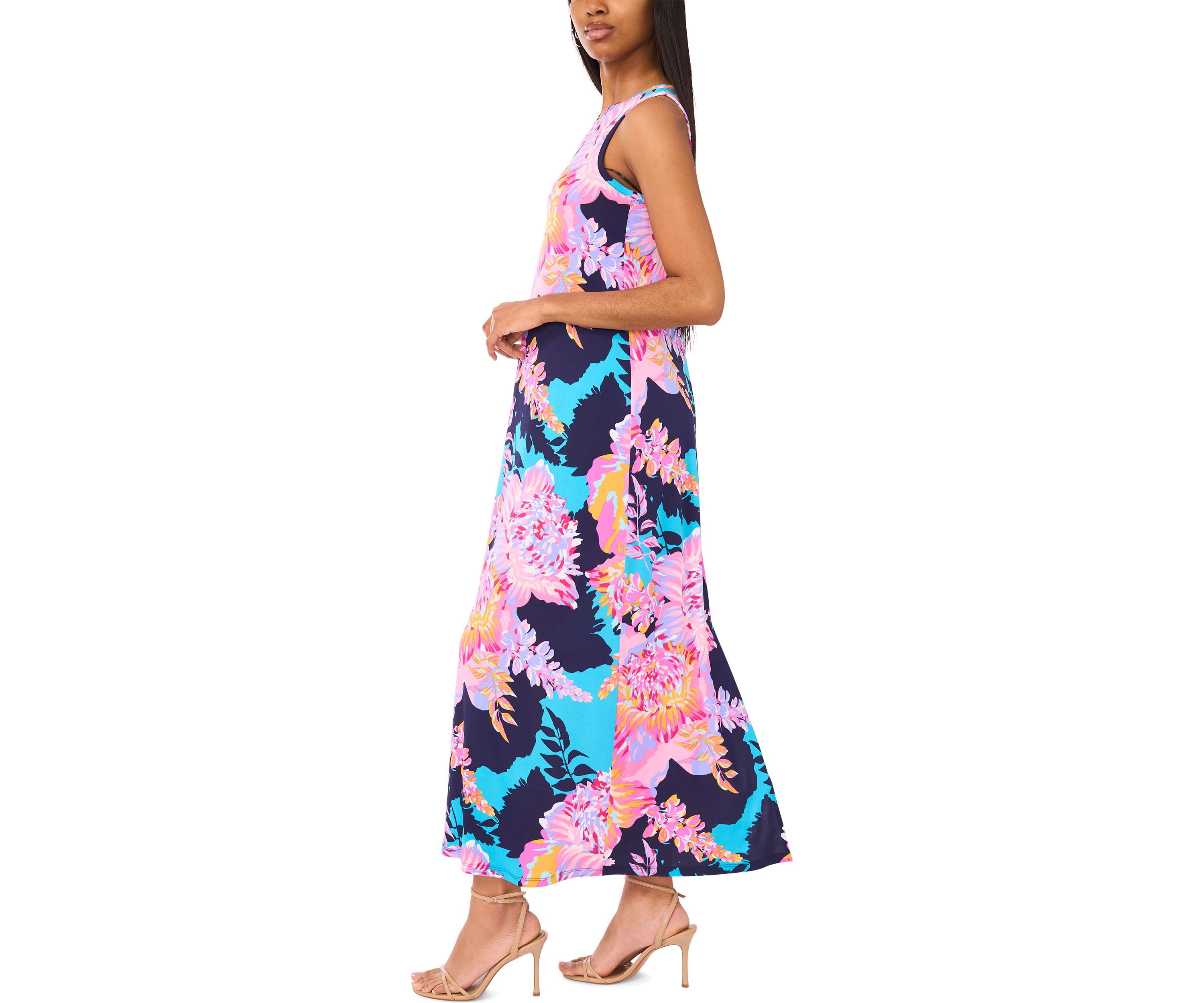 Womens Sleeveless Crew Neck Paisley Print Maxi Dress
