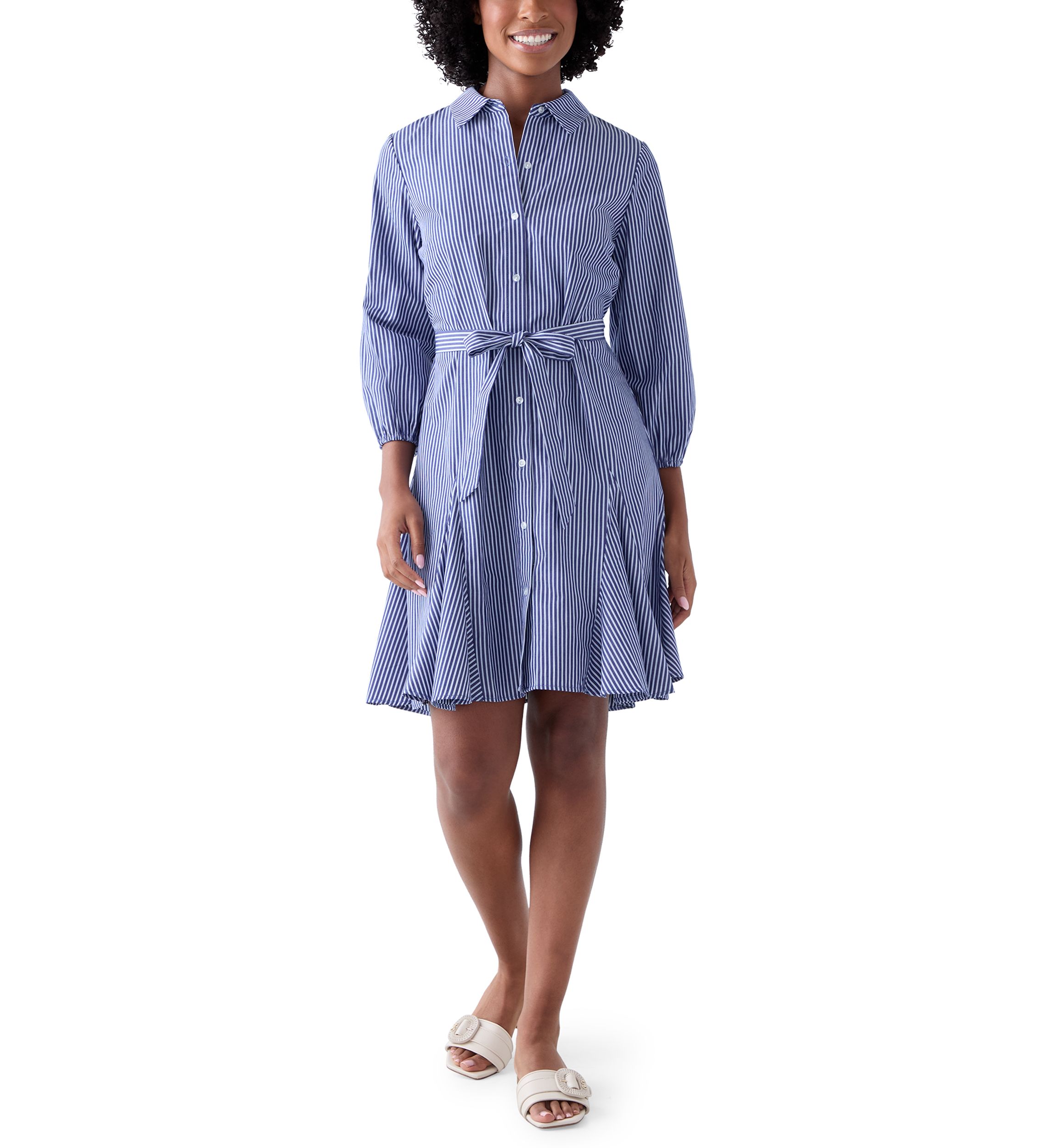 Womens Long Sleeve Tie Waist Dress with Godets