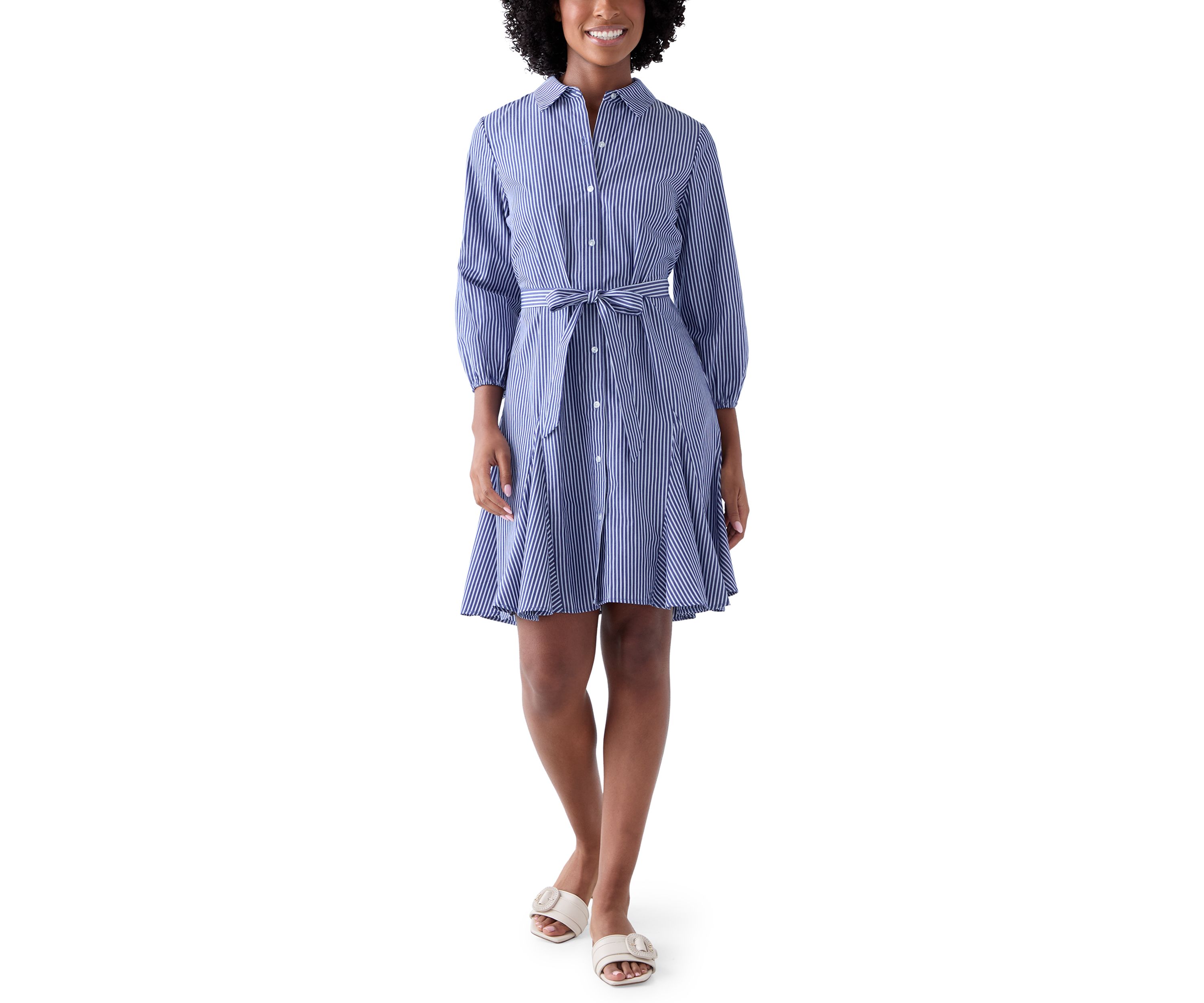 Womens Long Sleeve Tie Waist Dress with Godets
