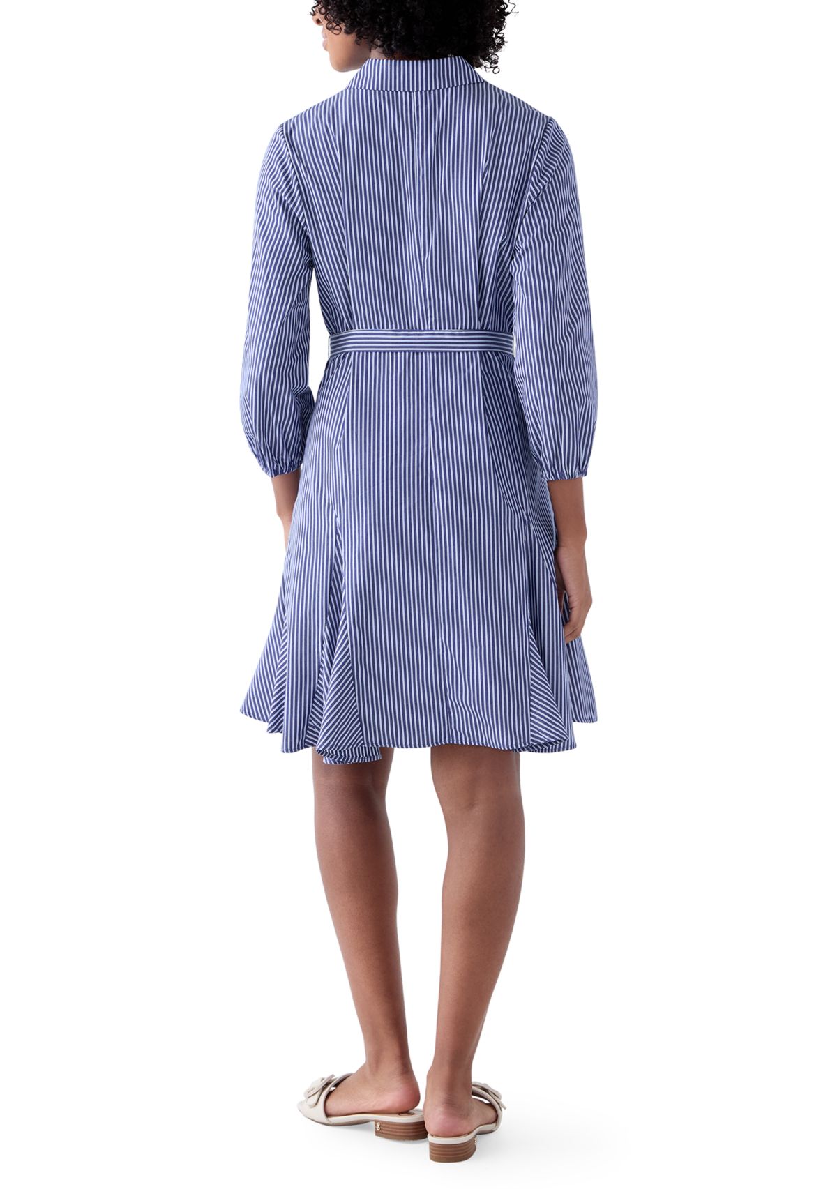 Womens Long Sleeve Tie Waist Dress with Godets
