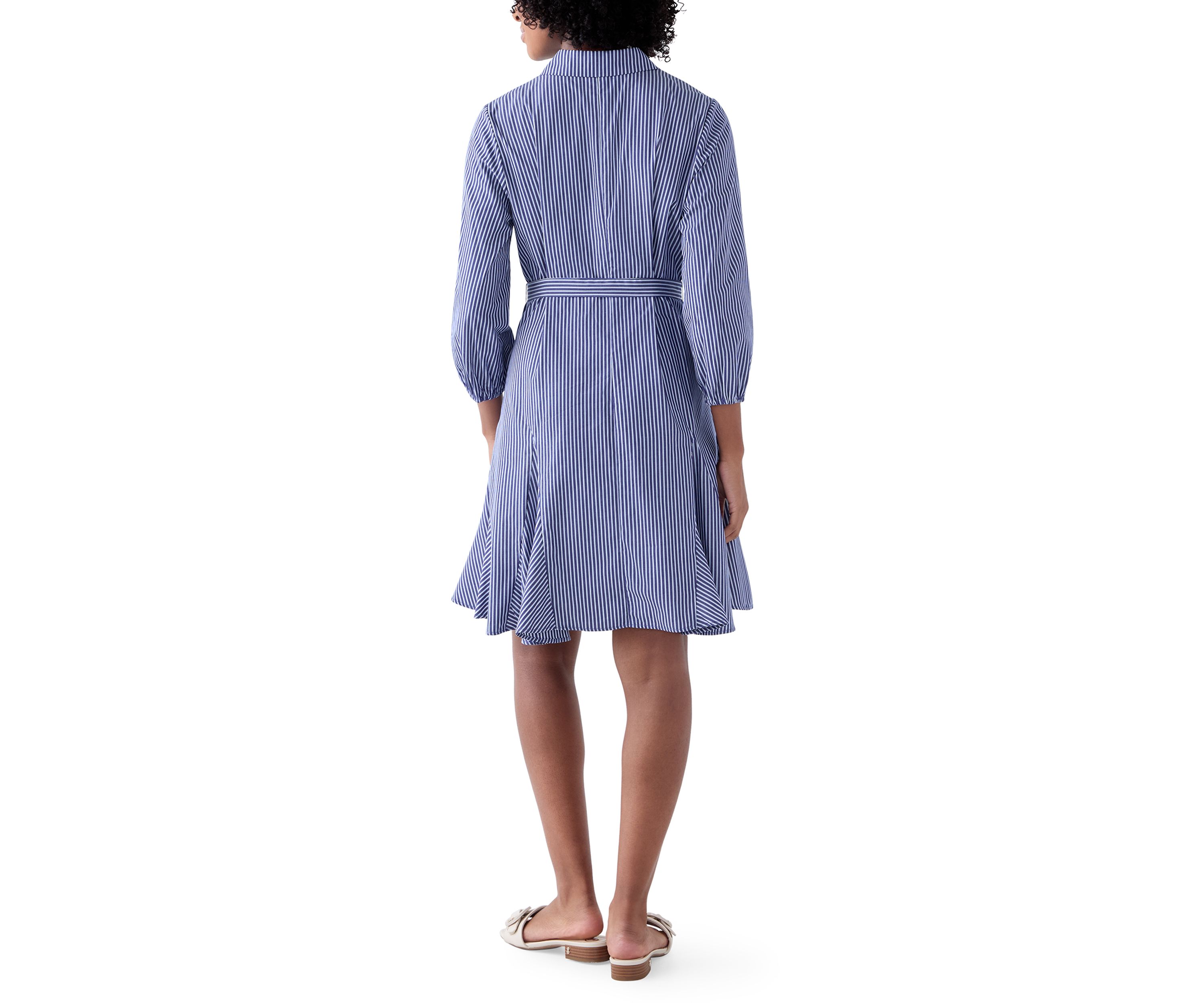 Womens Long Sleeve Tie Waist Dress with Godets